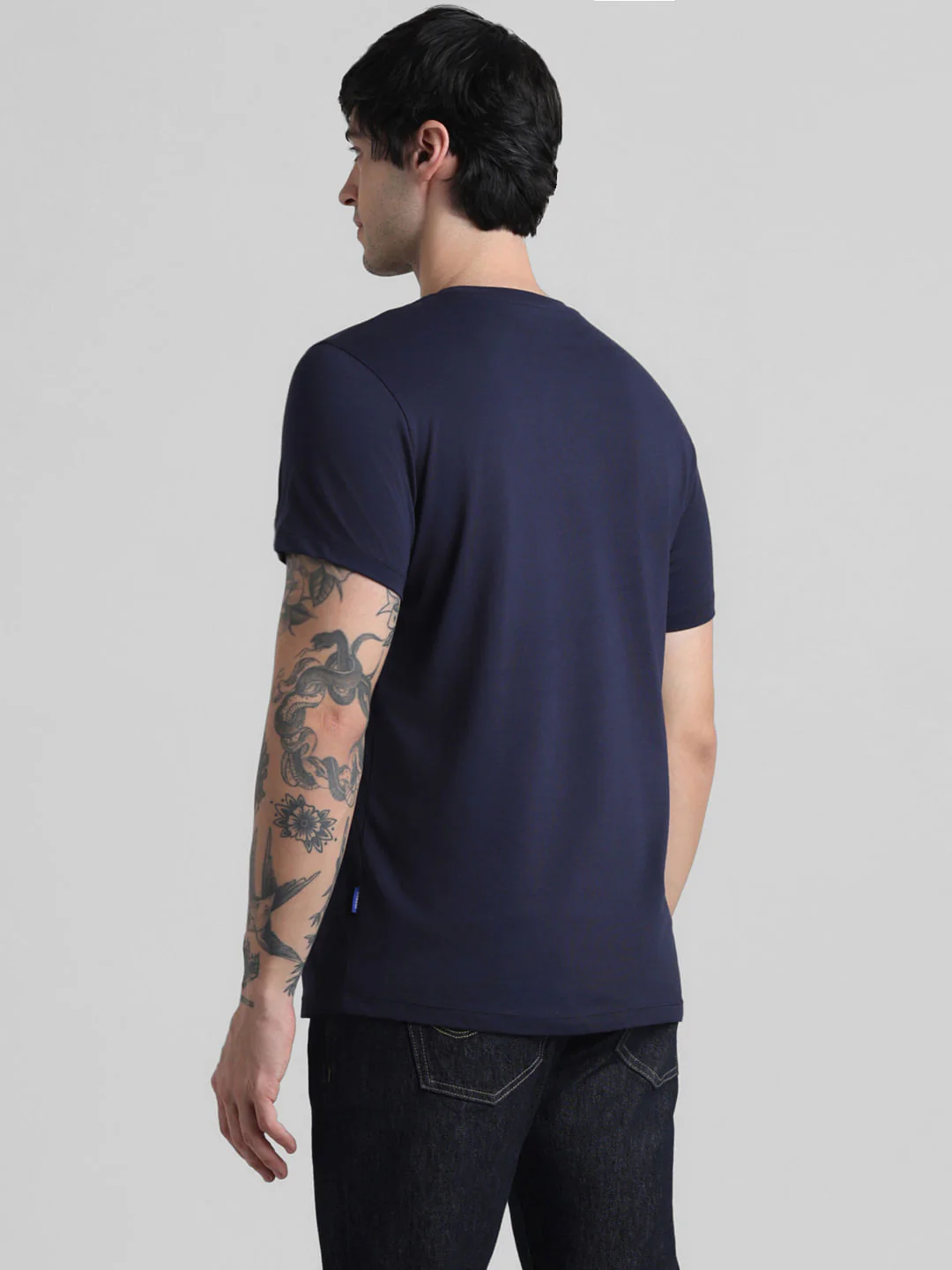 Dark Blue Logo Print Crew Neck T-shirt - Image 4