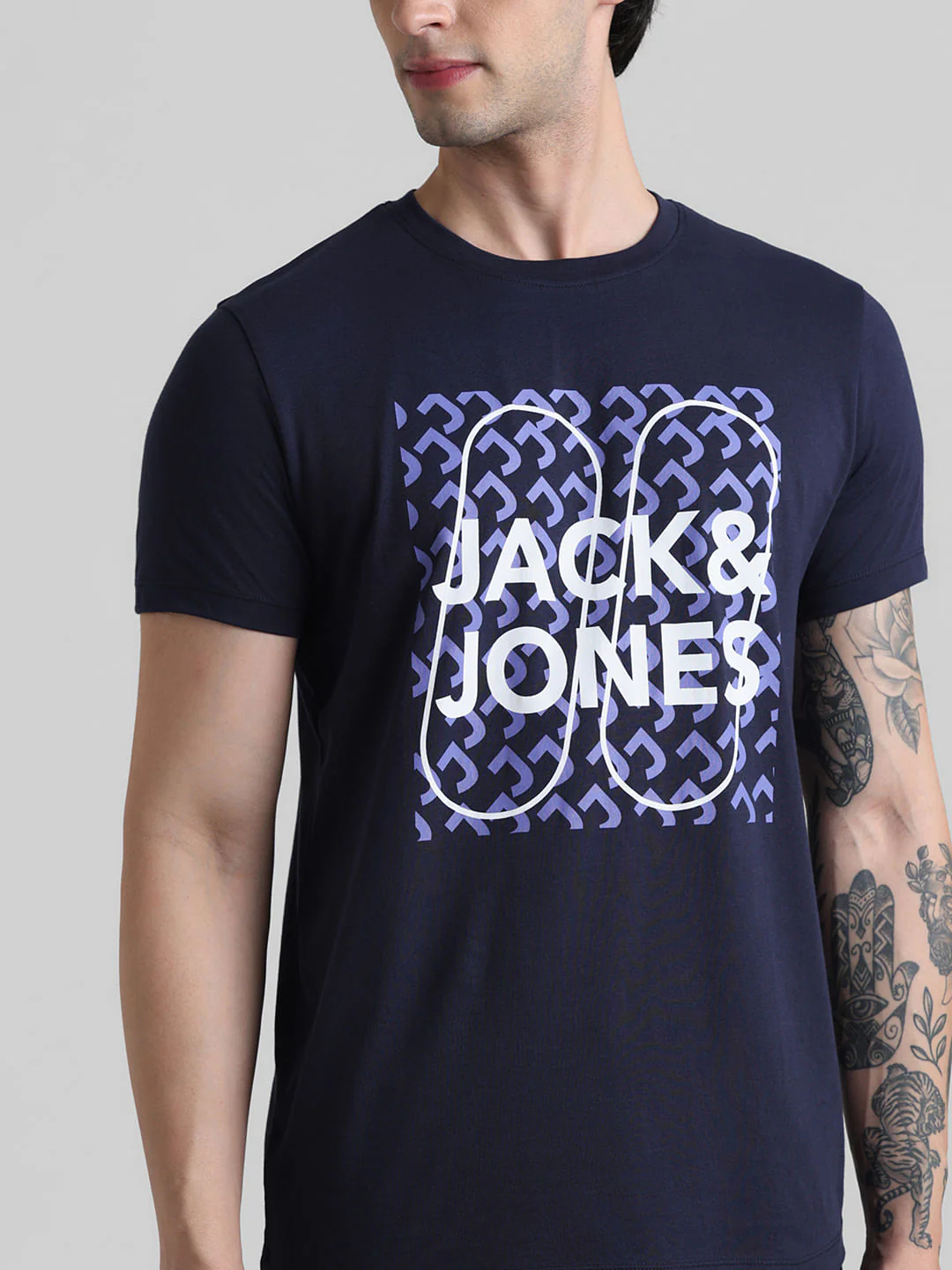 Dark Blue Logo Print Crew Neck T-shirt - Image 5
