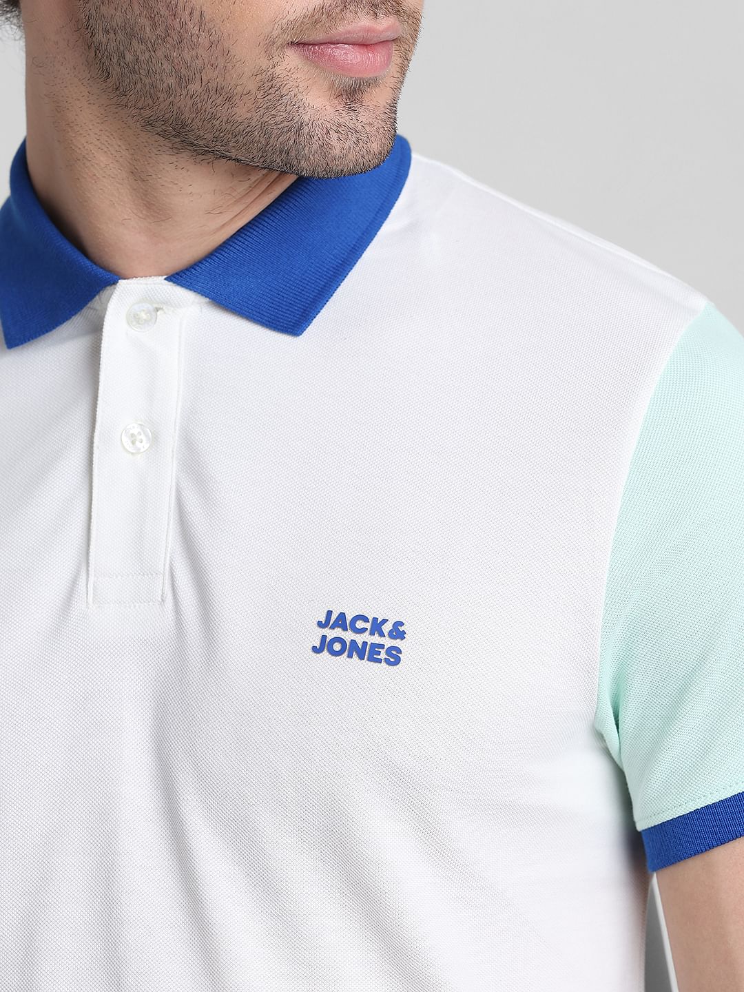 White Cotton Colourblocked Polo - Image 5