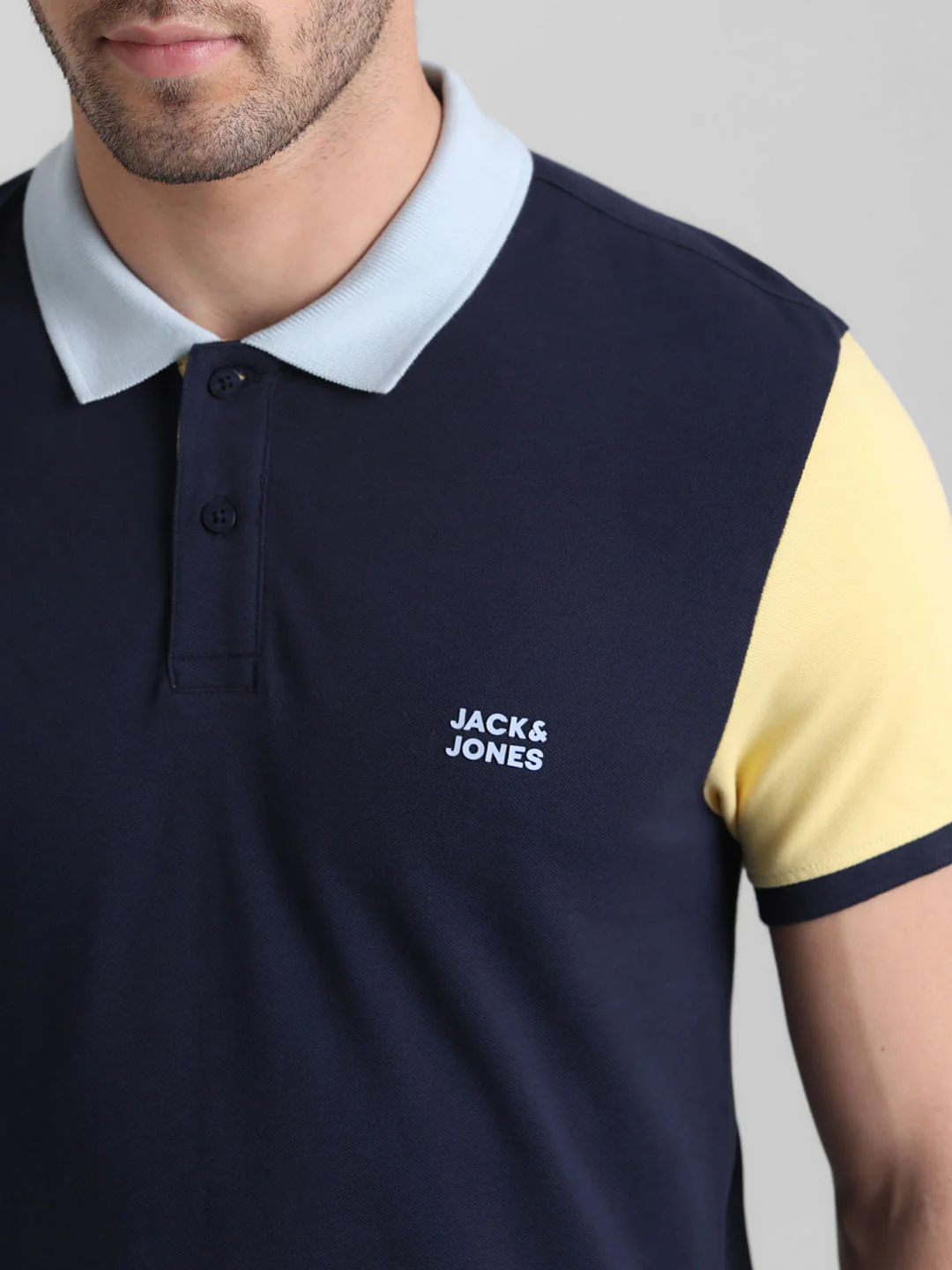 Navy Blue Cotton Colourblocked Polo - Image 5