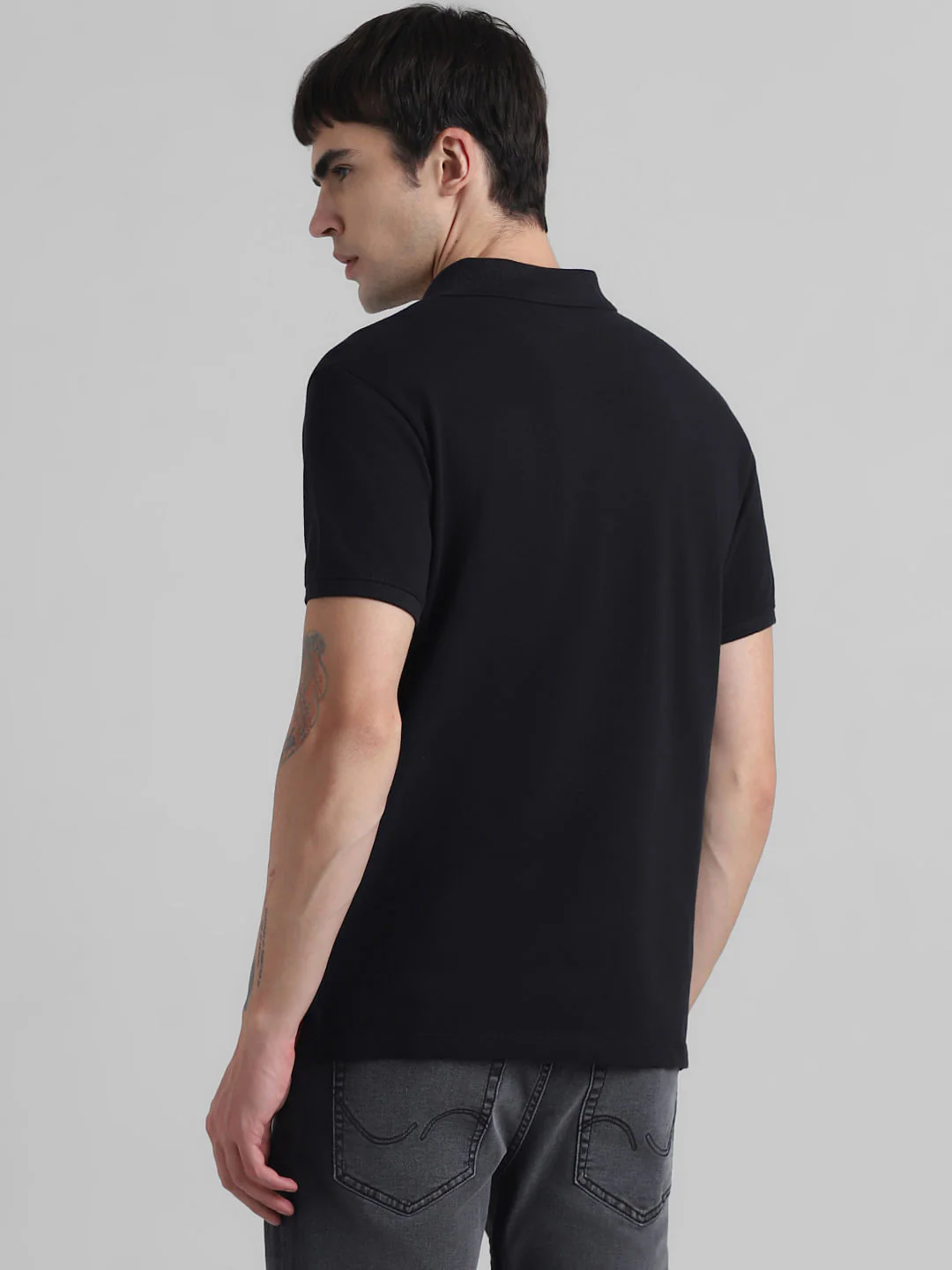 Black Cotton Polo T-shirt - Image 4