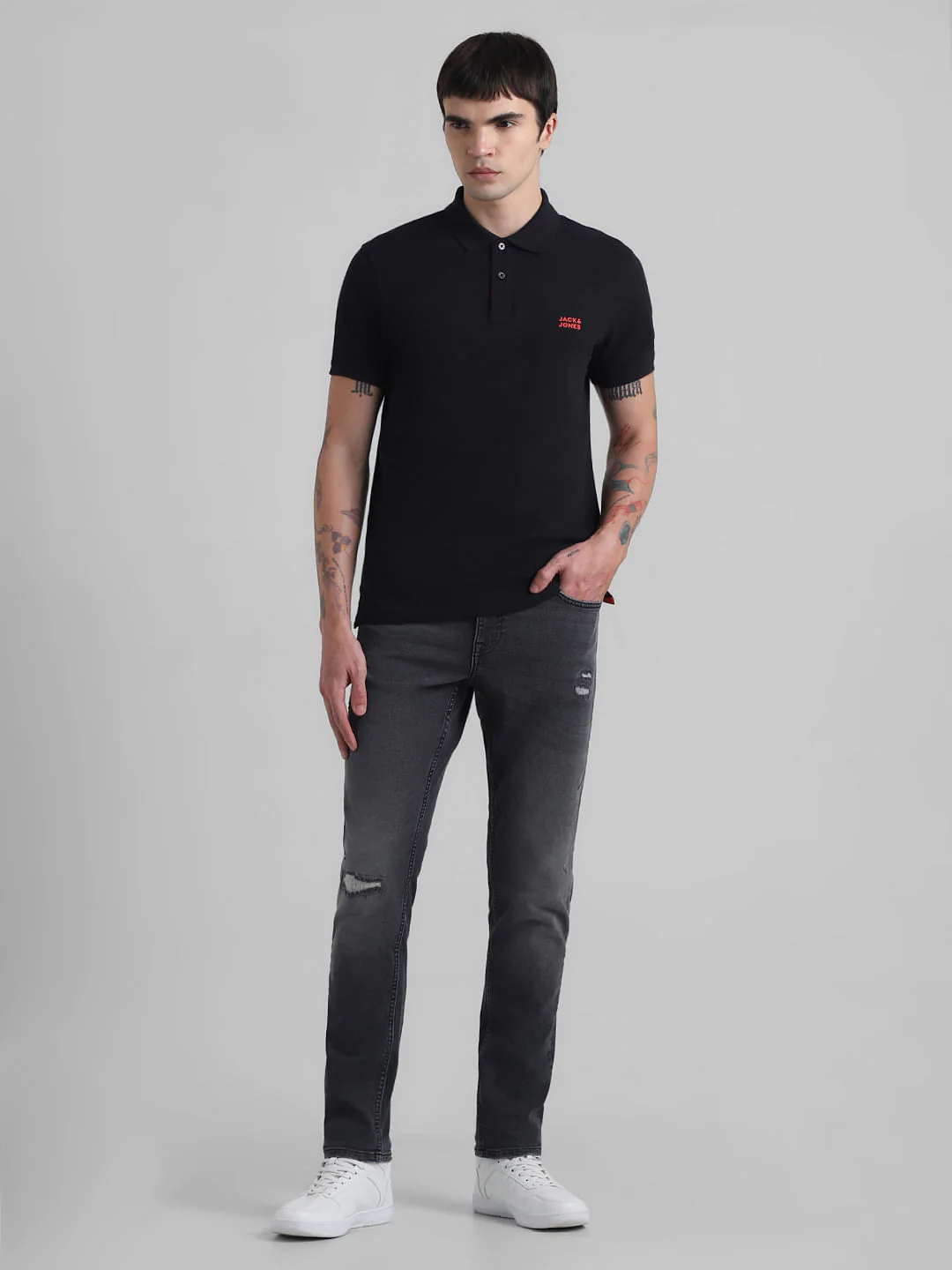 Black Cotton Polo T-shirt - Image 6