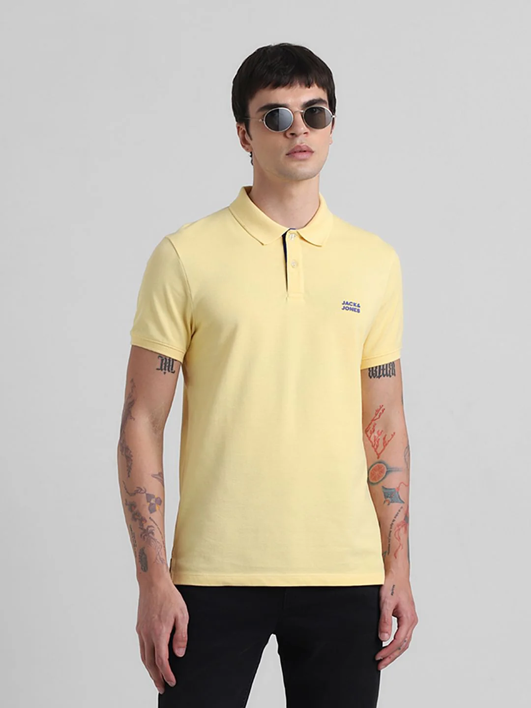 Yellow Logo Text Cotton Polo