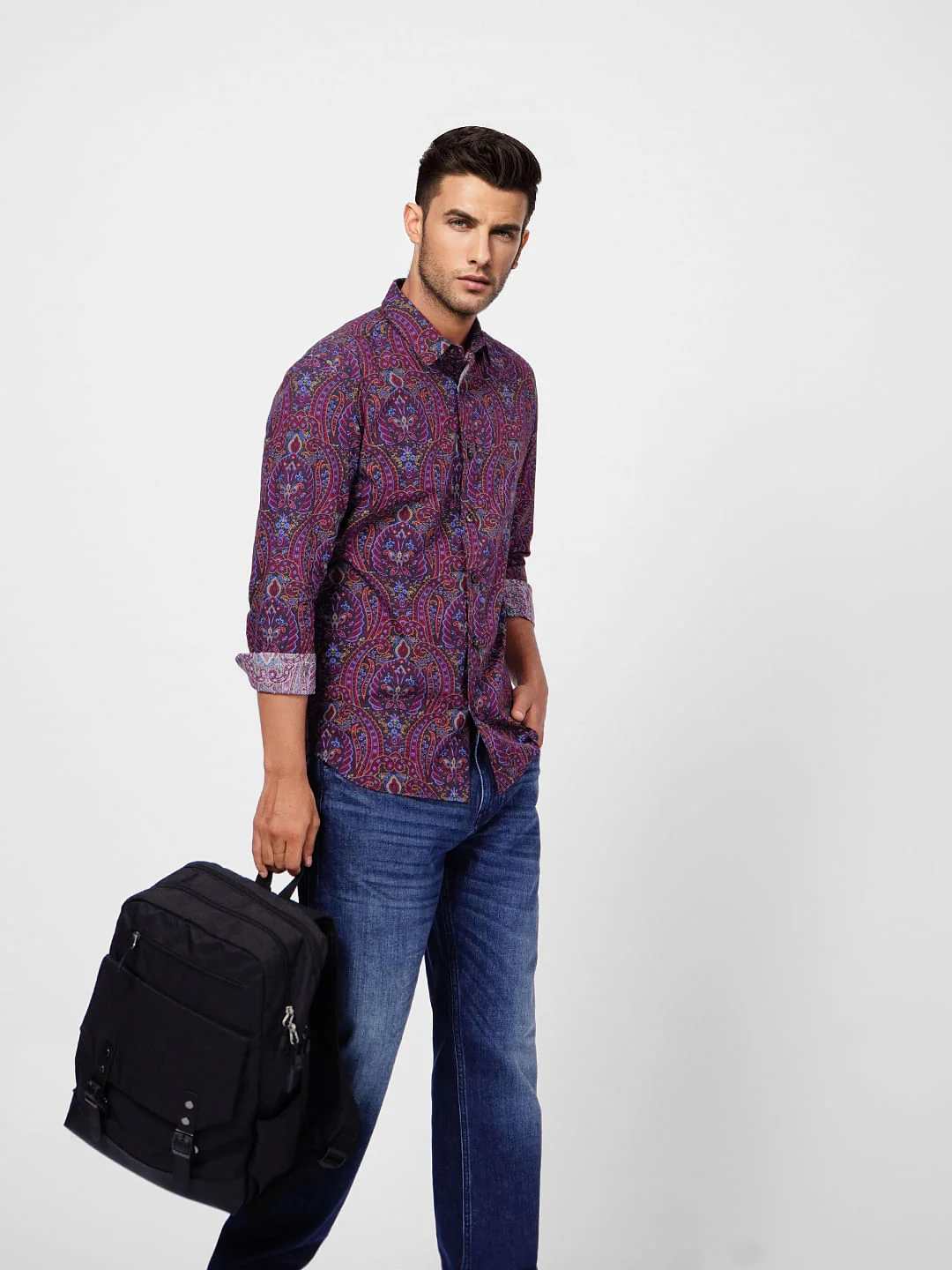 Maroon Paisley Print Full Sleeves Shirt