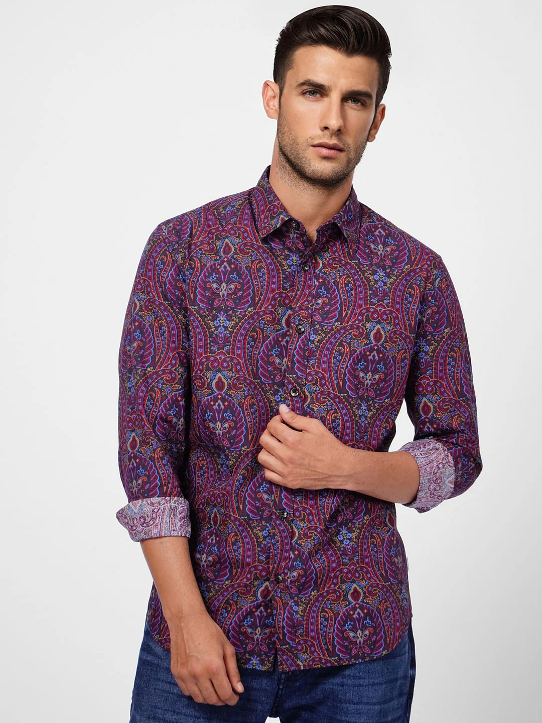 Maroon Paisley Print Full Sleeves Shirt - Image 2