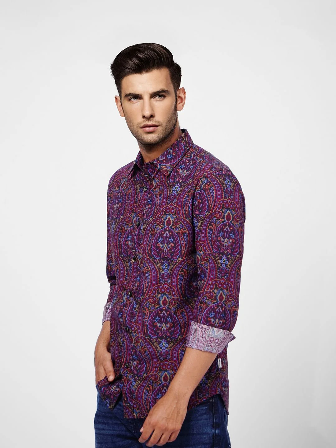 Maroon Paisley Print Full Sleeves Shirt - Image 3