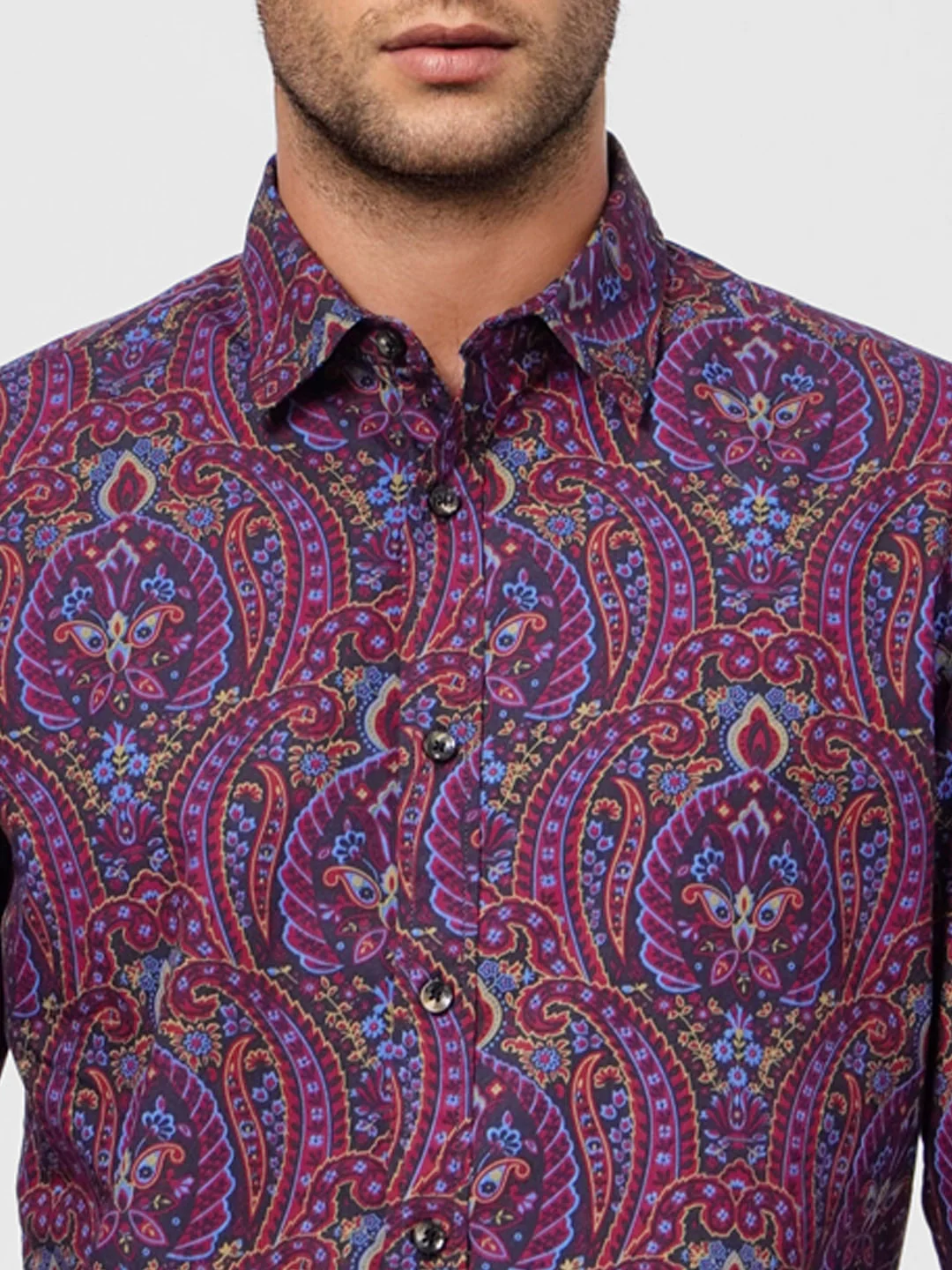Maroon Paisley Print Full Sleeves Shirt - Image 5
