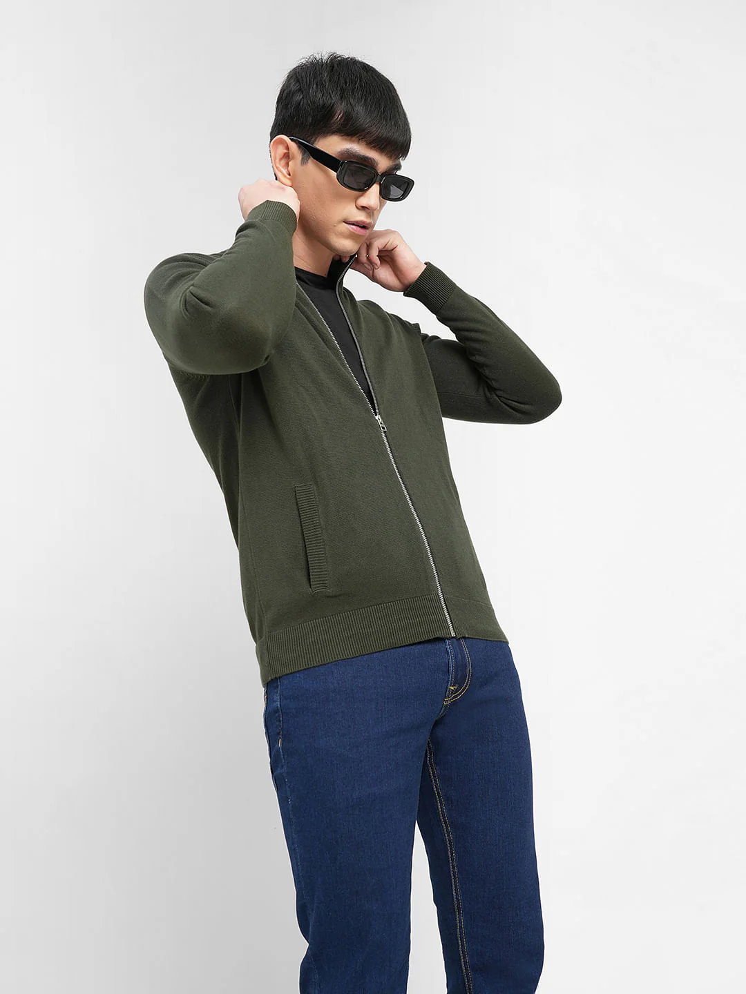 Green Zip-Up Cardigan