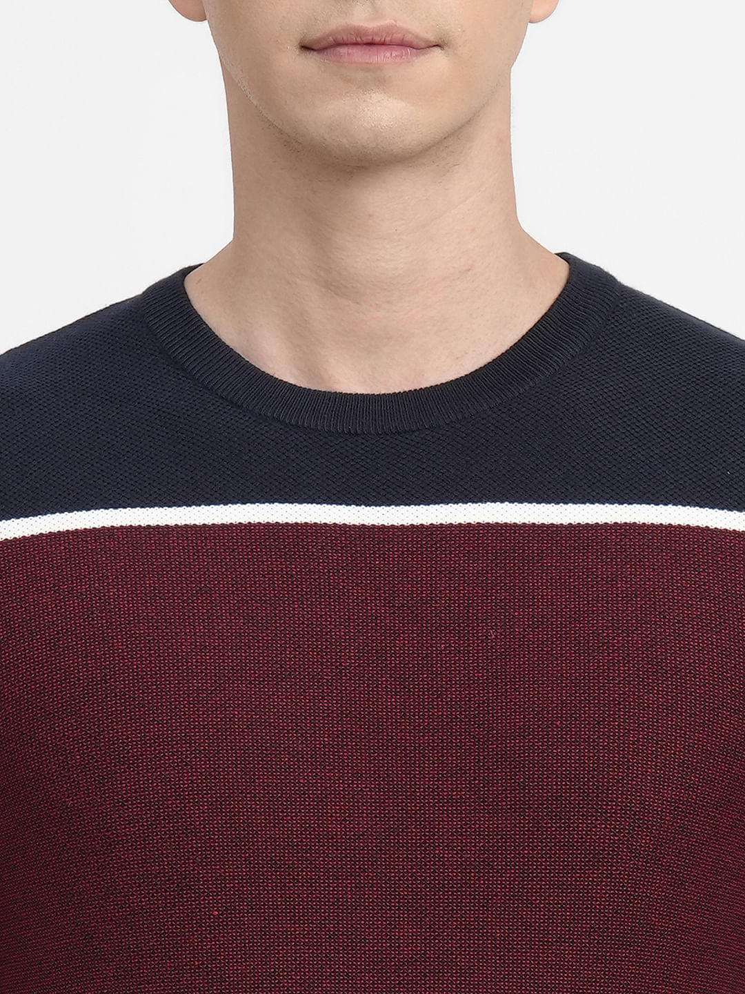 Dark Red Colourblocked Cotton Pullover - Image 5