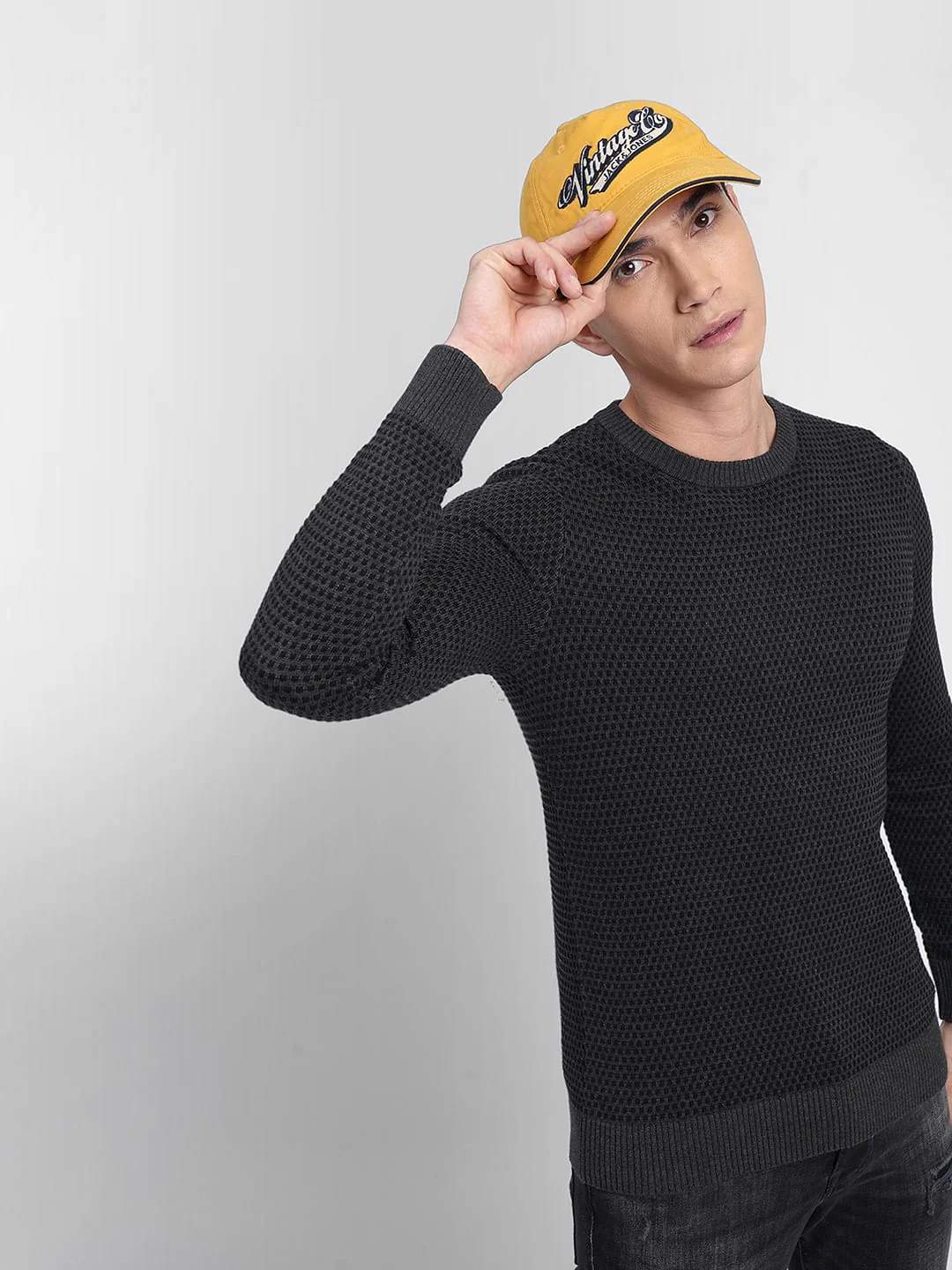 Dark Grey Textured Cotton Sweater