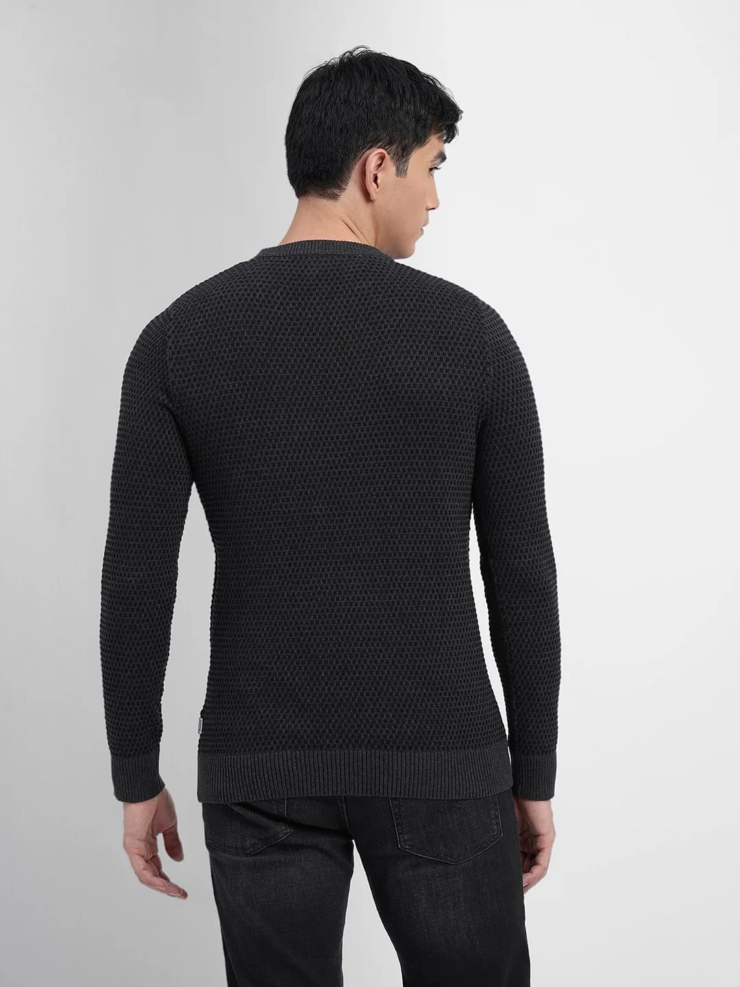 Dark Grey Textured Cotton Sweater - Image 4