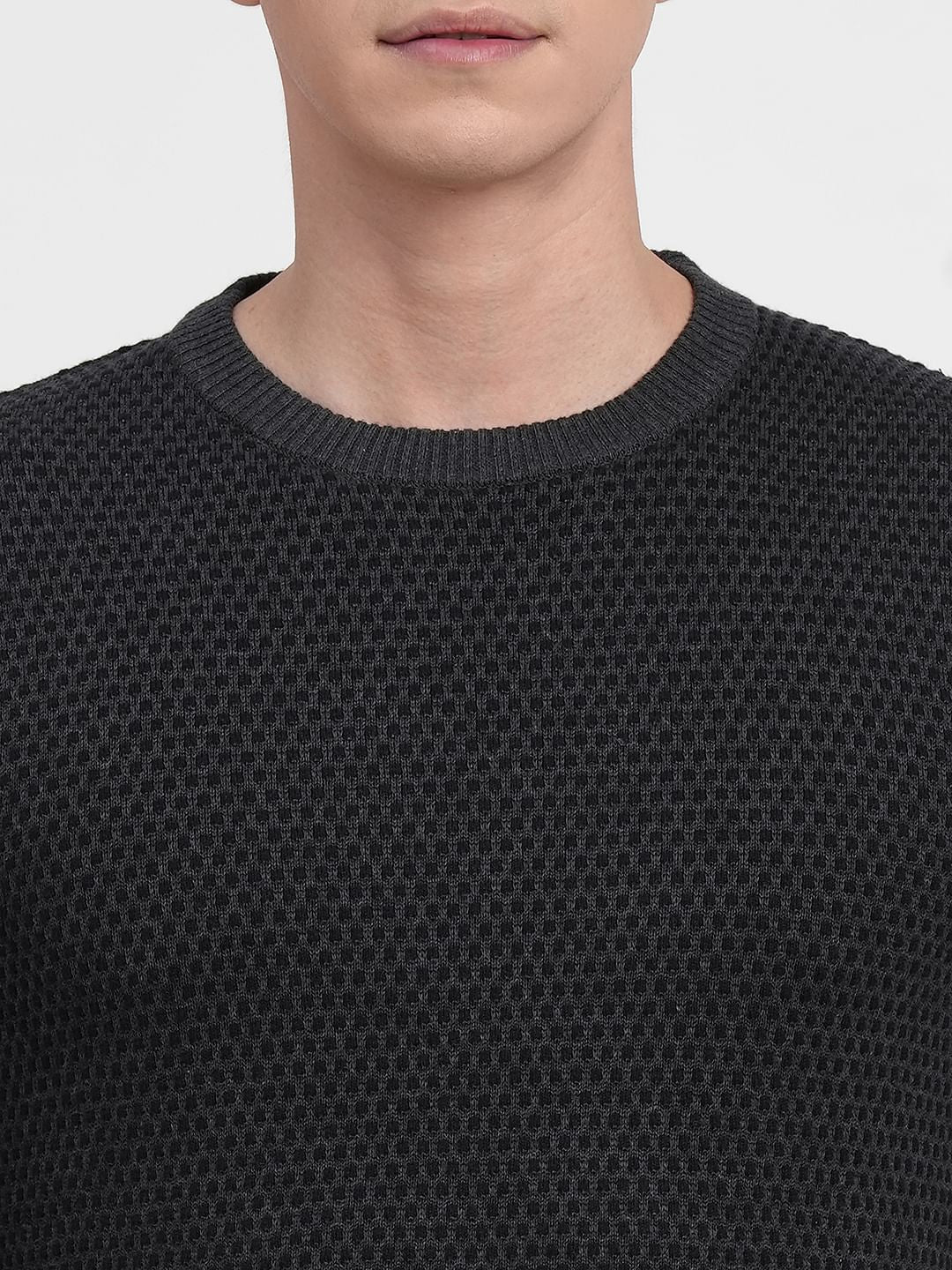 Dark Grey Textured Cotton Sweater - Image 5