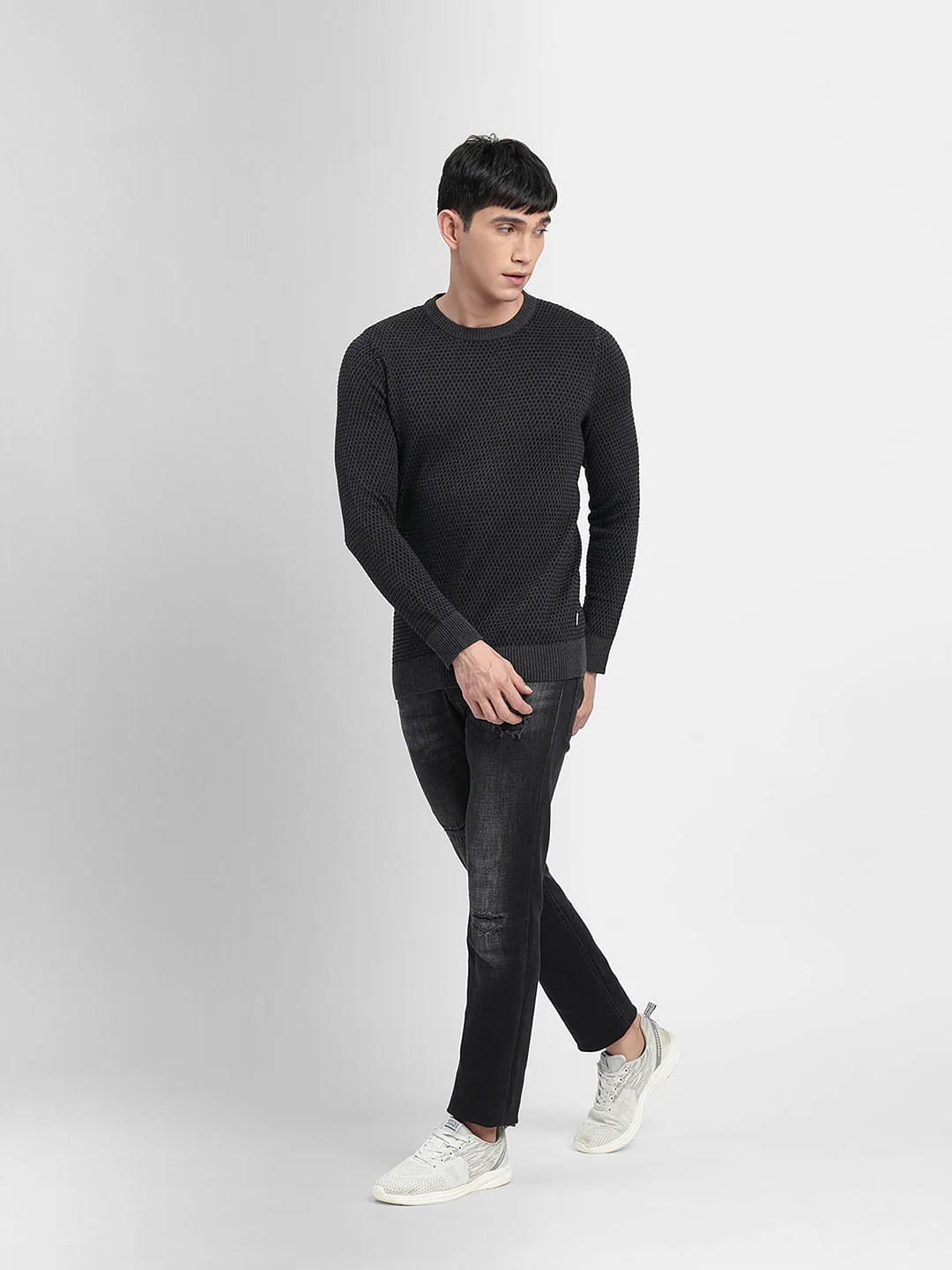 Dark Grey Textured Cotton Sweater - Image 6