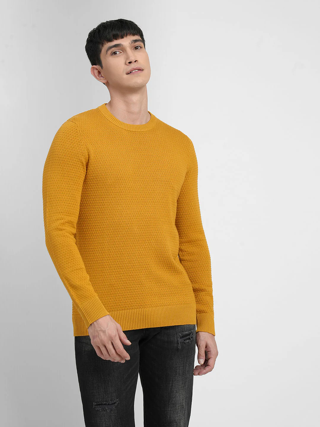 Mustard Textured Cotton Sweater - Image 2