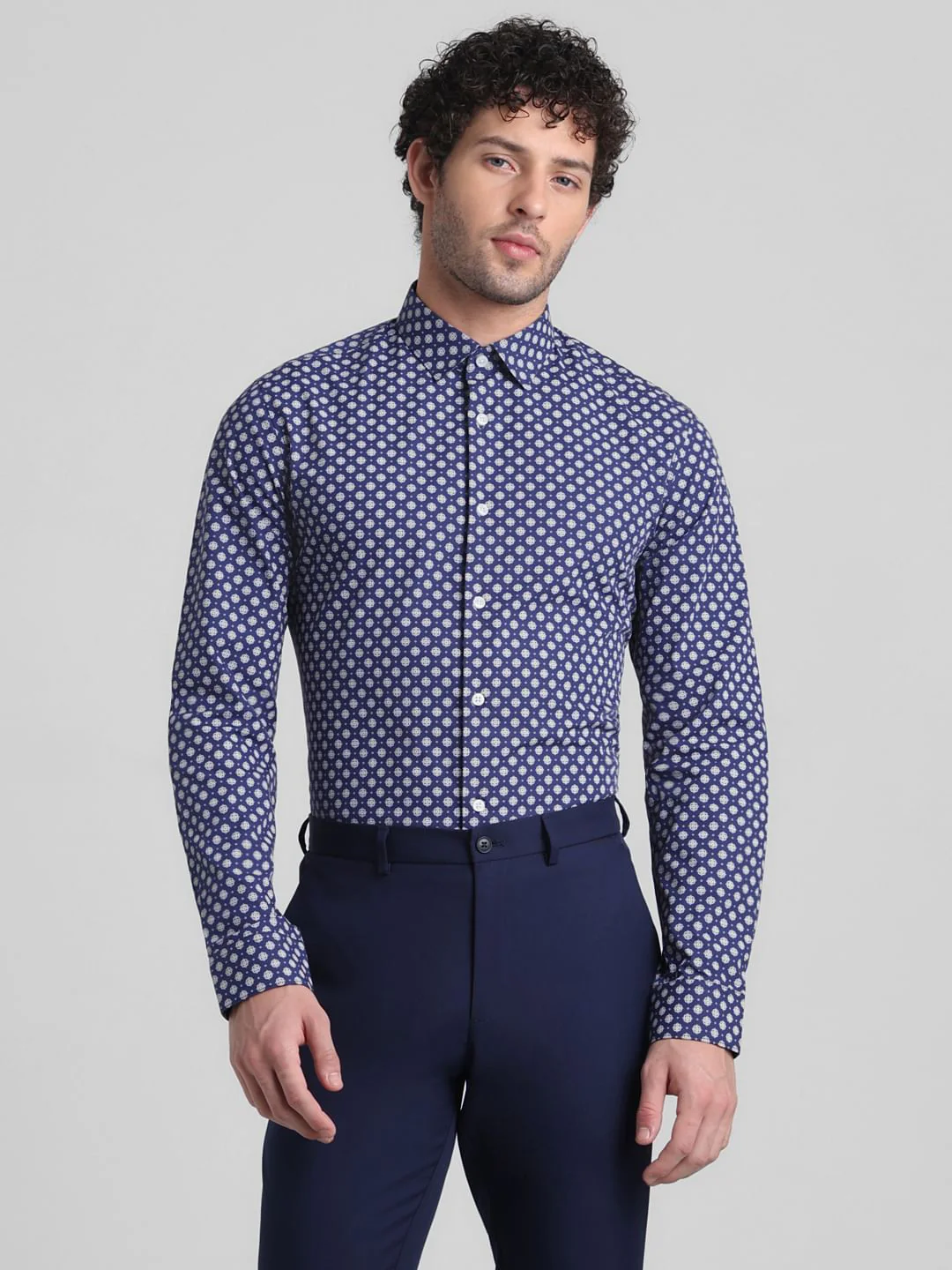 Blue Polka Dot Full Sleeves Shirt - Image 2