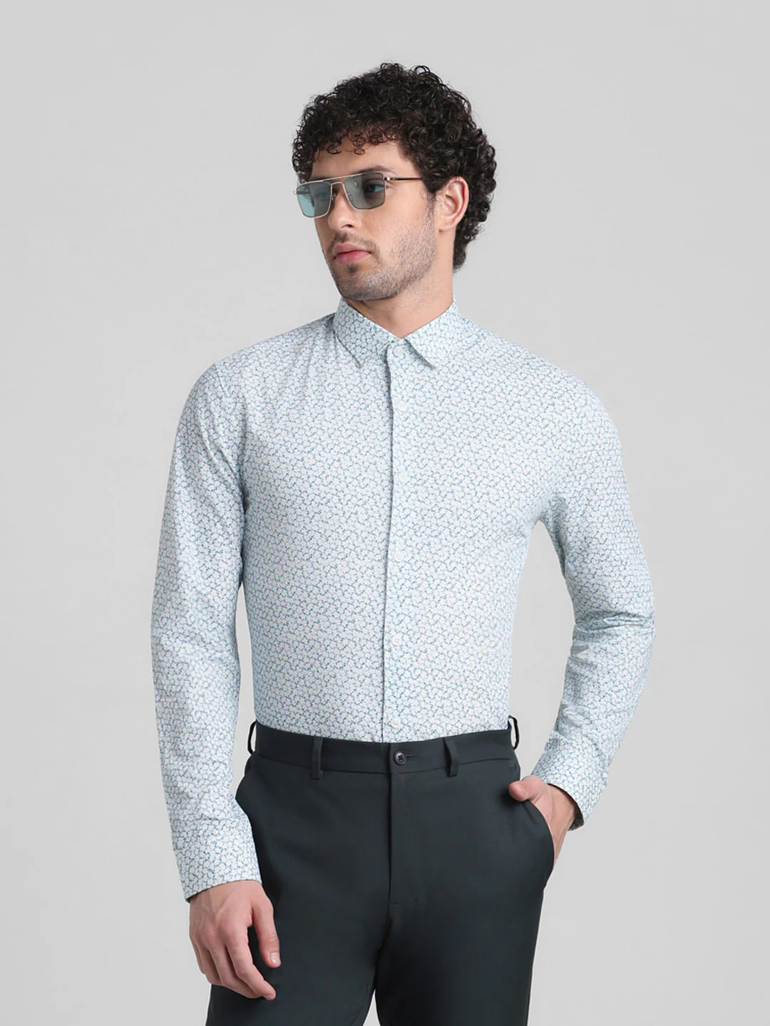 Green Abstract Print Full Sleeves Shirt