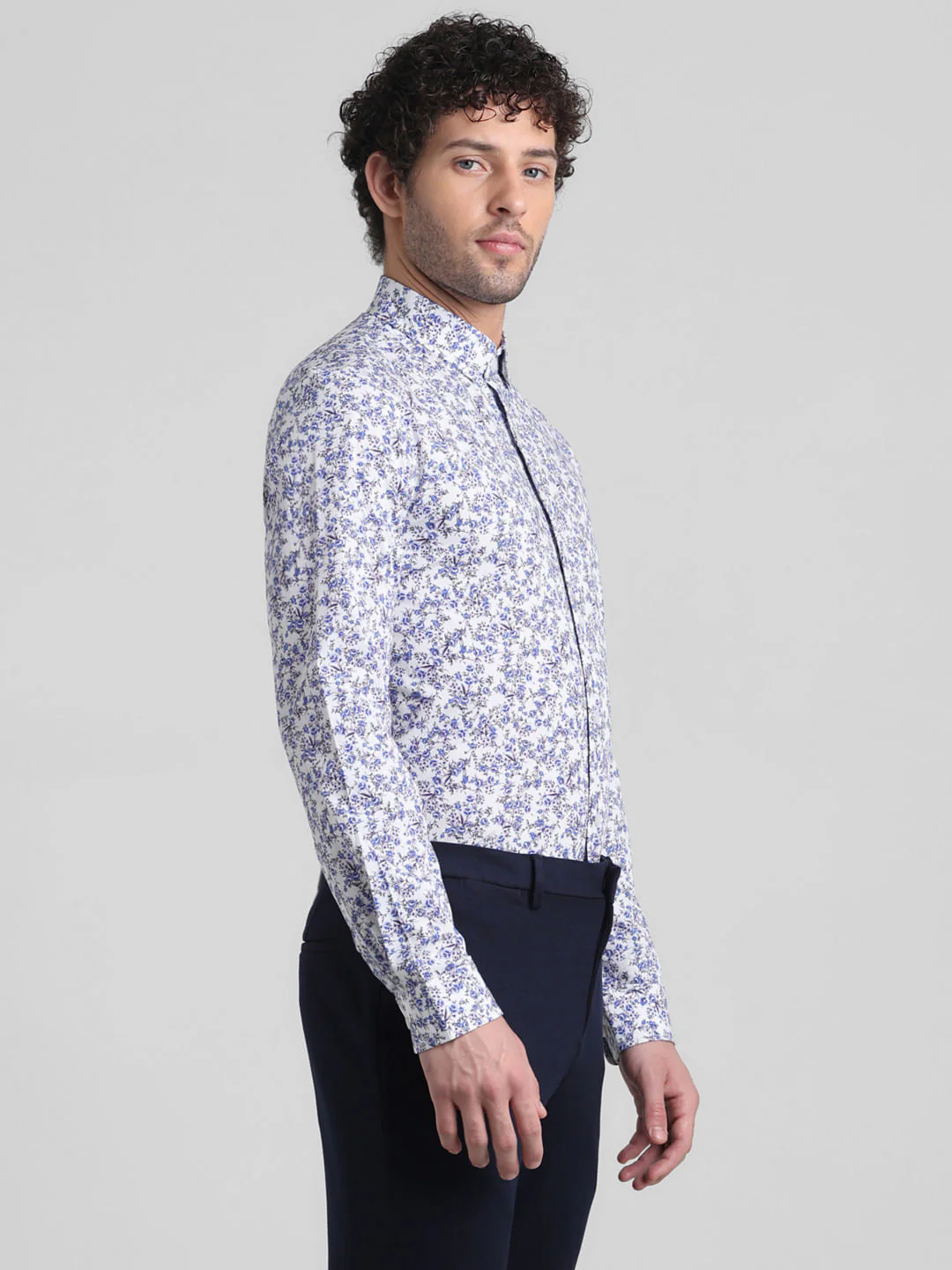 Blue Floral Print Full Sleeves Shirt - Image 3