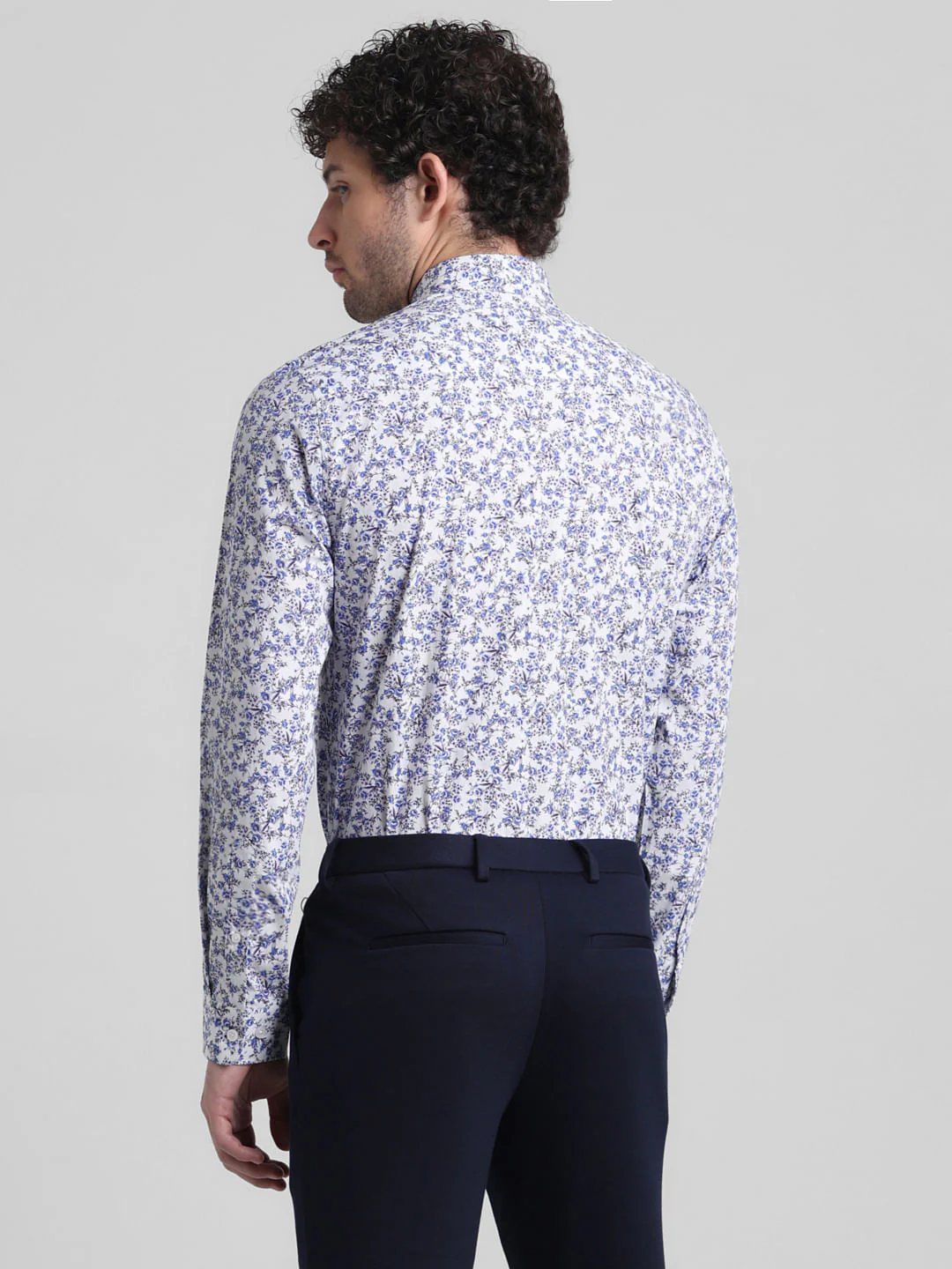 Blue Floral Print Full Sleeves Shirt - Image 4
