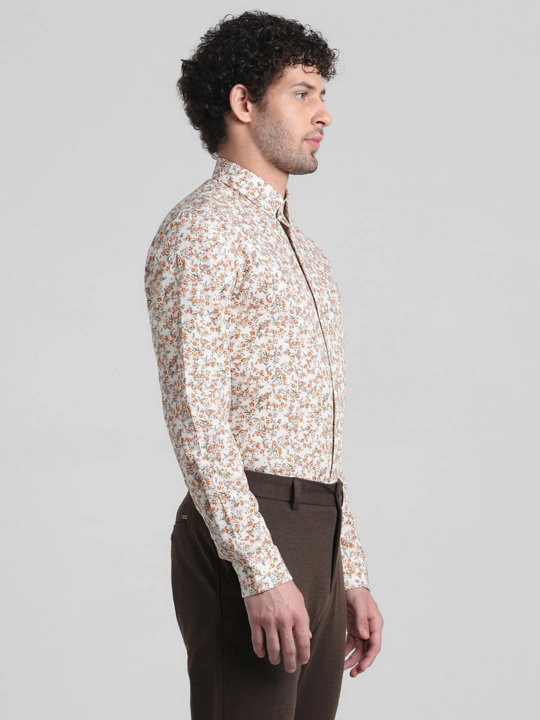 Beige Floral Print Full Sleeves Shirt - Image 3