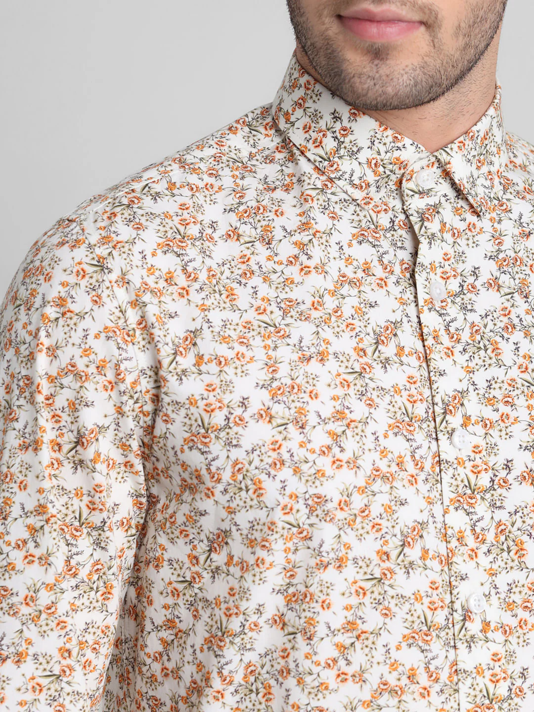 Beige Floral Print Full Sleeves Shirt - Image 5