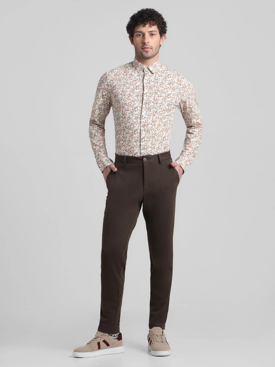 Beige Floral Print Full Sleeves Shirt - Image 6