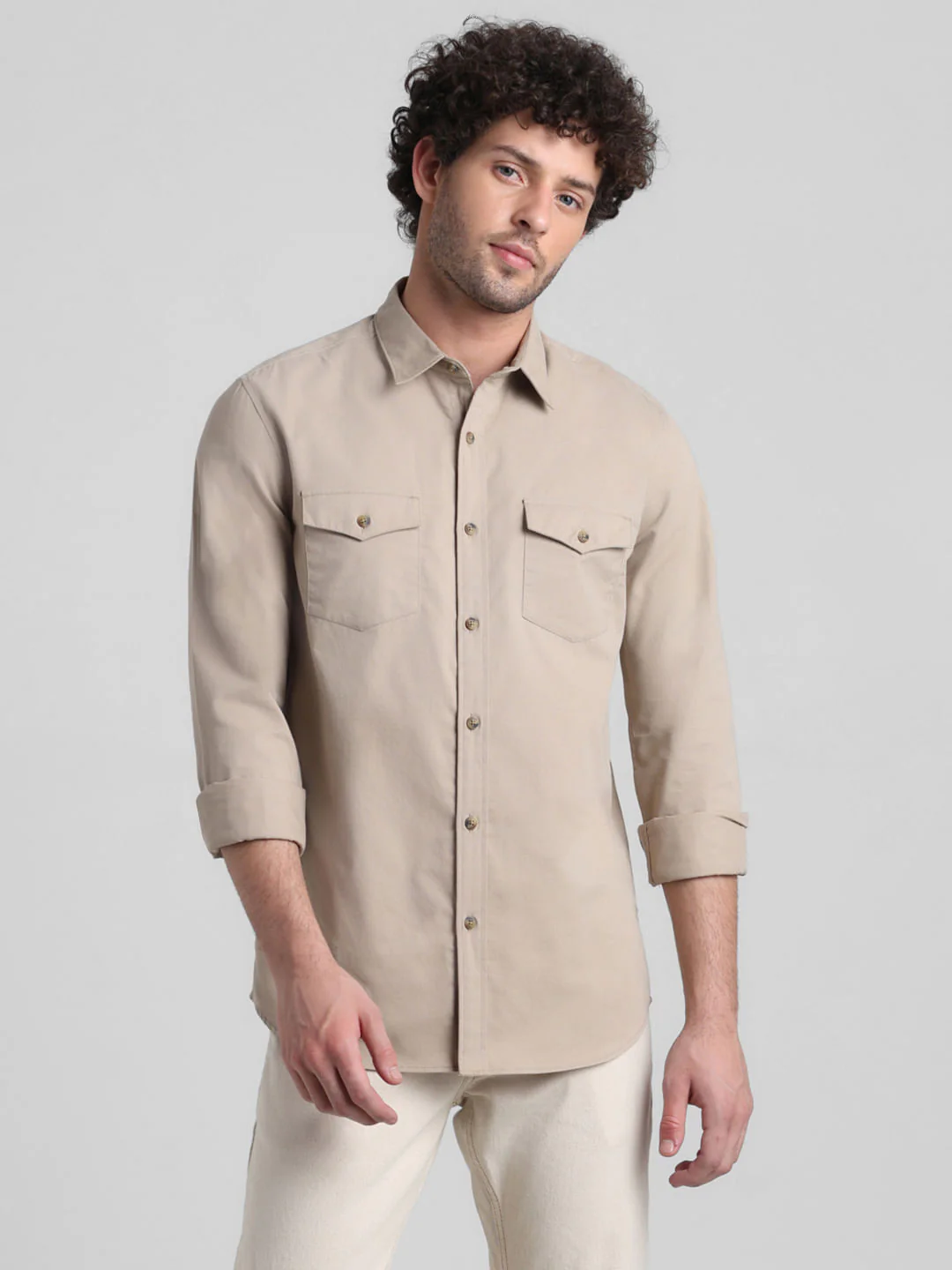 Beige Patch Pocket Cotton Shirt - Image 2