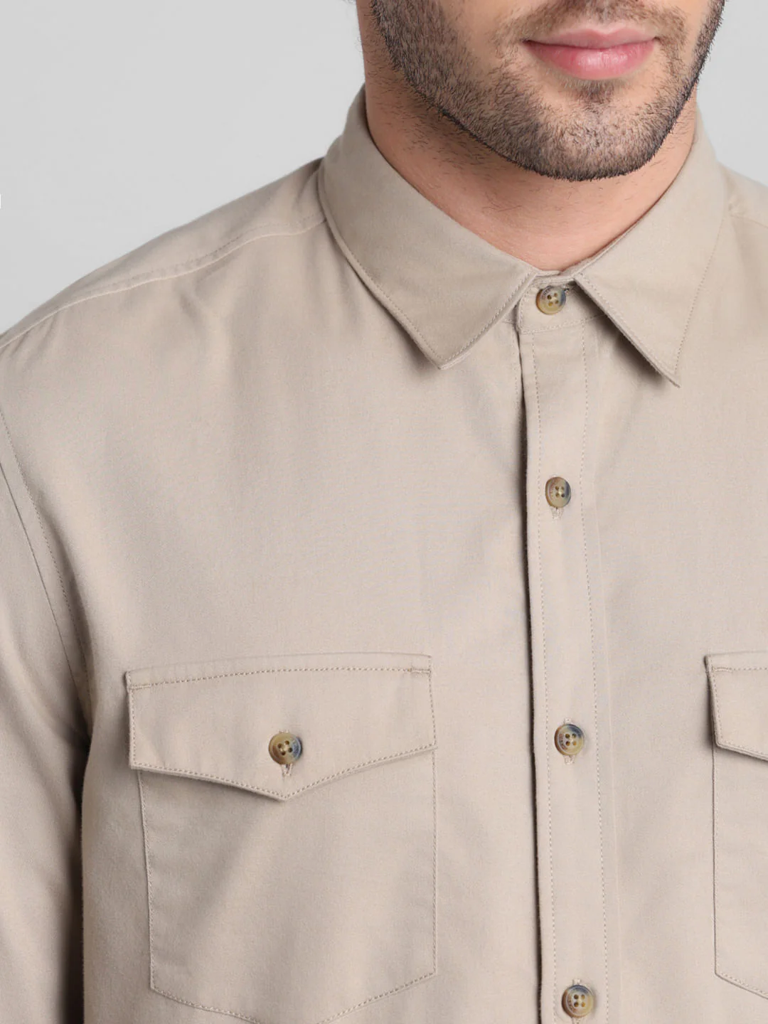 Beige Patch Pocket Cotton Shirt - Image 5