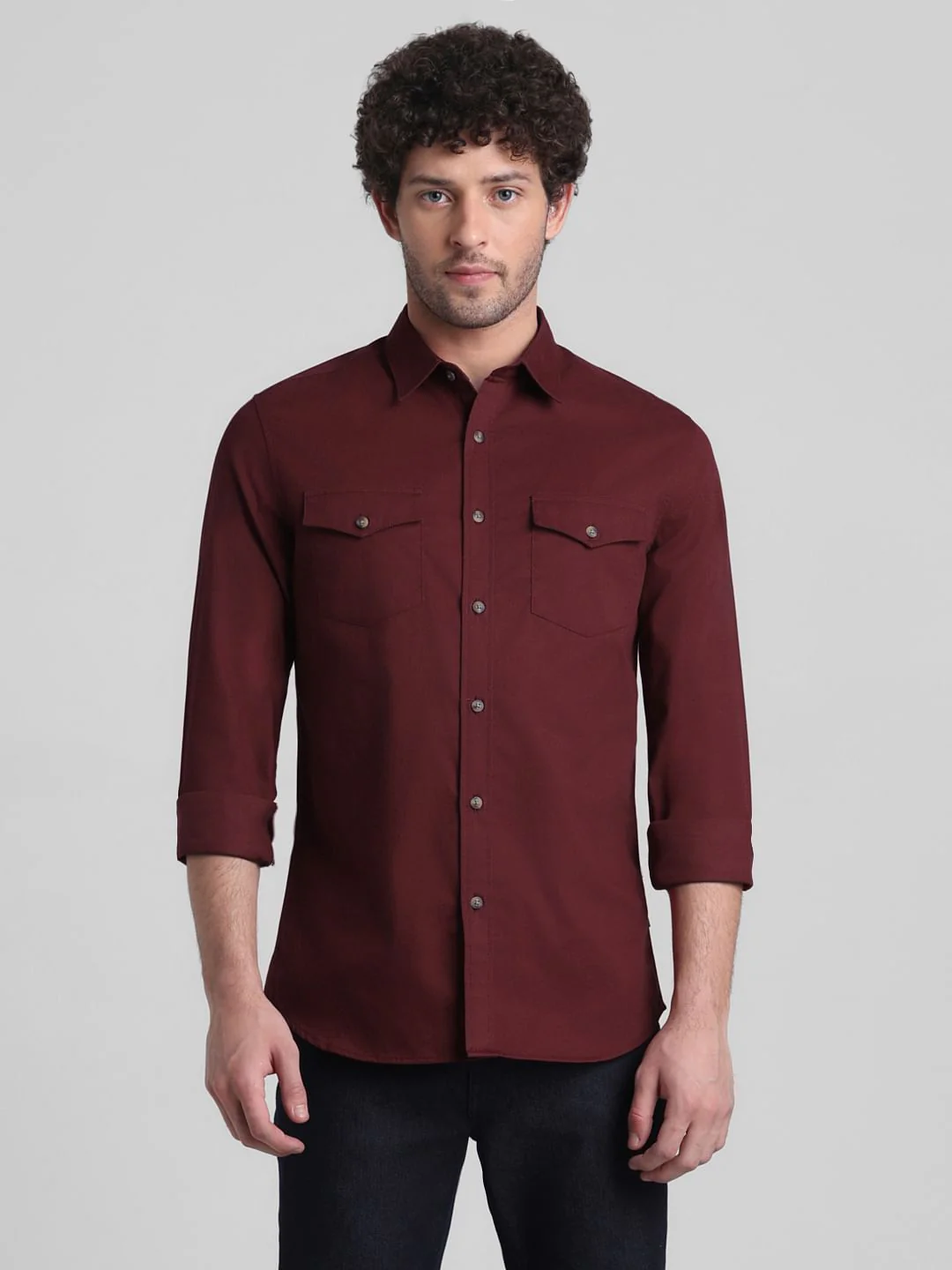 Dark Red Patch Pocket Cotton Shirt - Image 2