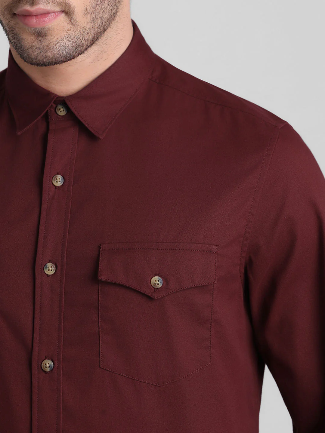 Dark Red Patch Pocket Cotton Shirt - Image 5