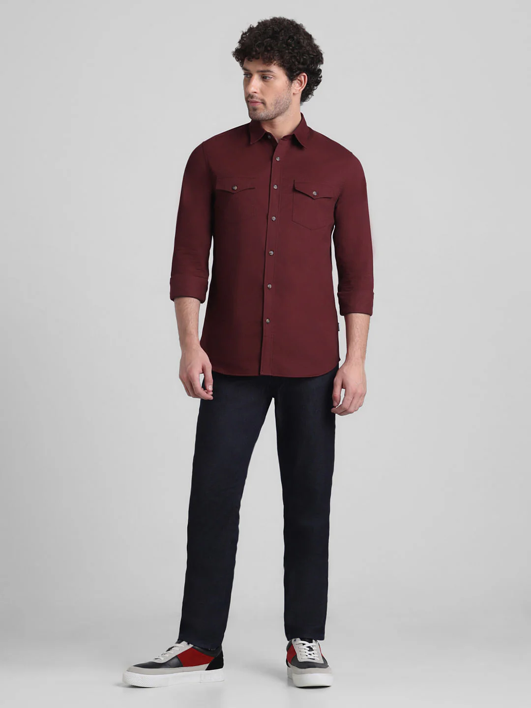 Dark Red Patch Pocket Cotton Shirt - Image 6