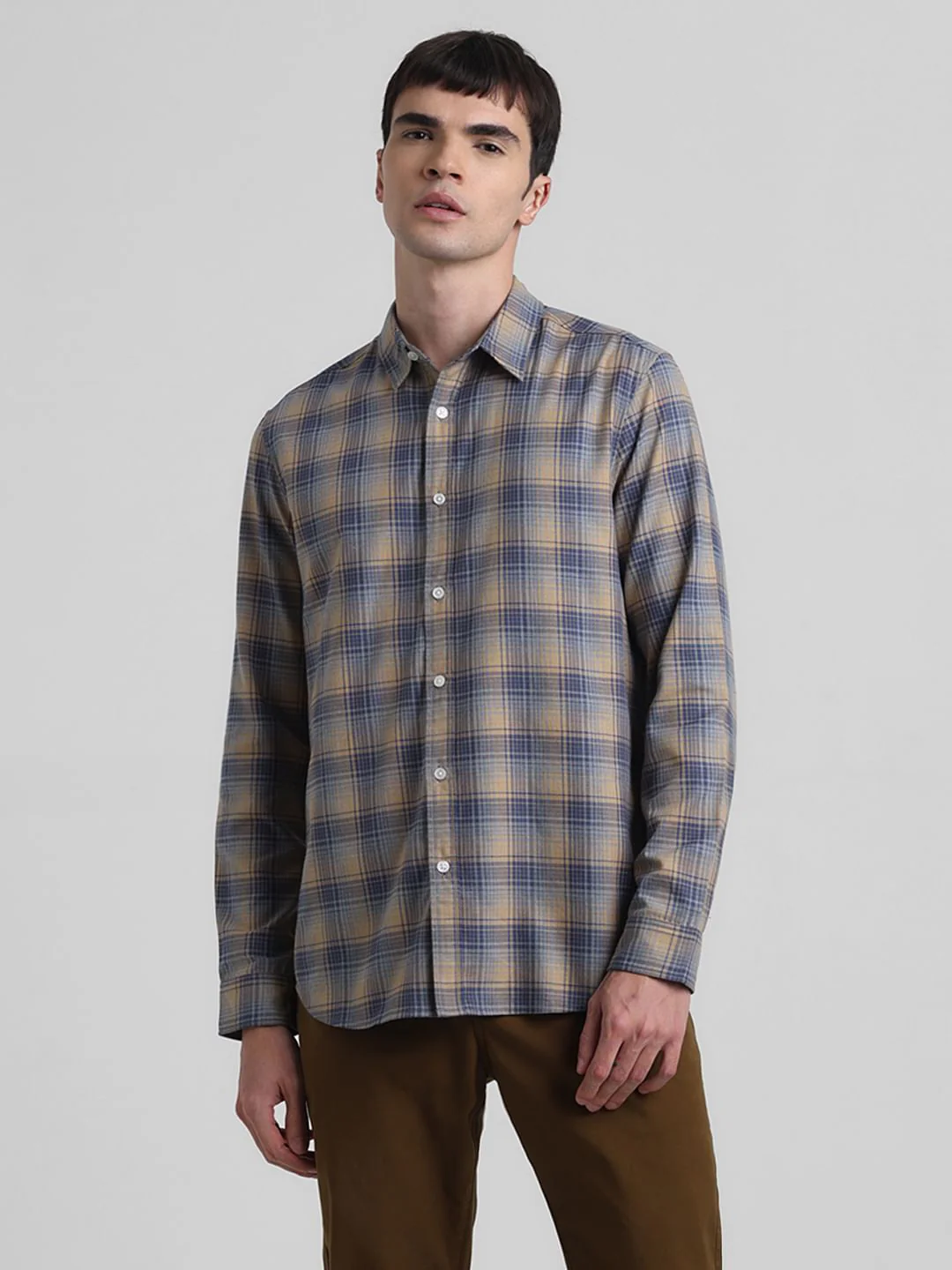 Yellow Check Print Full Sleeves Shirt - Image 2