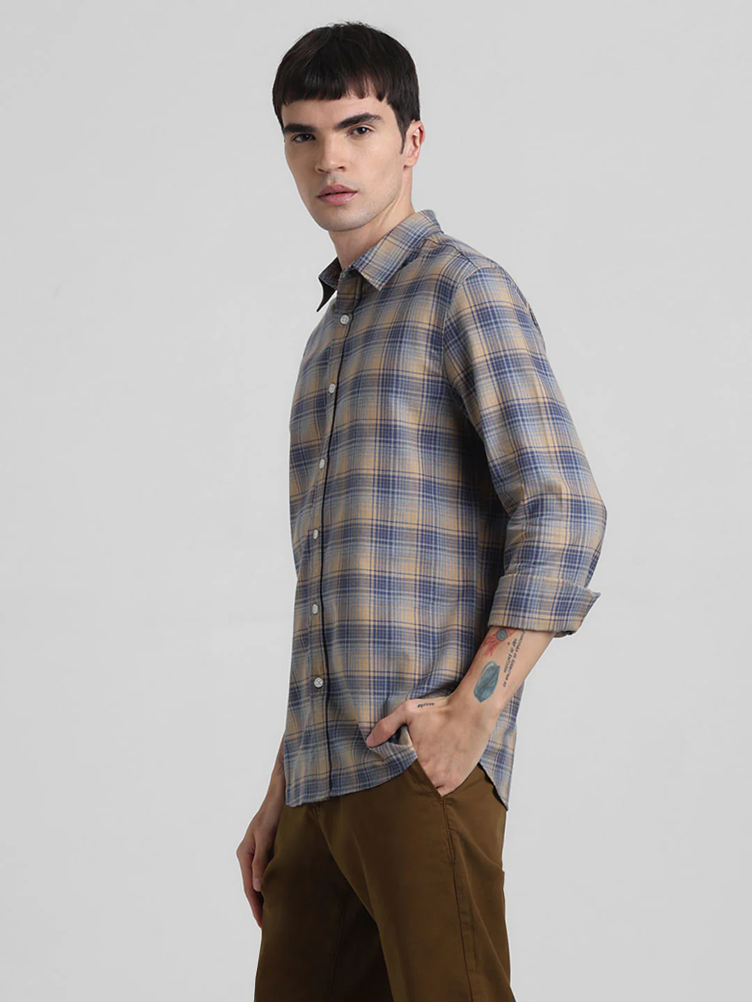 Yellow Check Print Full Sleeves Shirt - Image 3