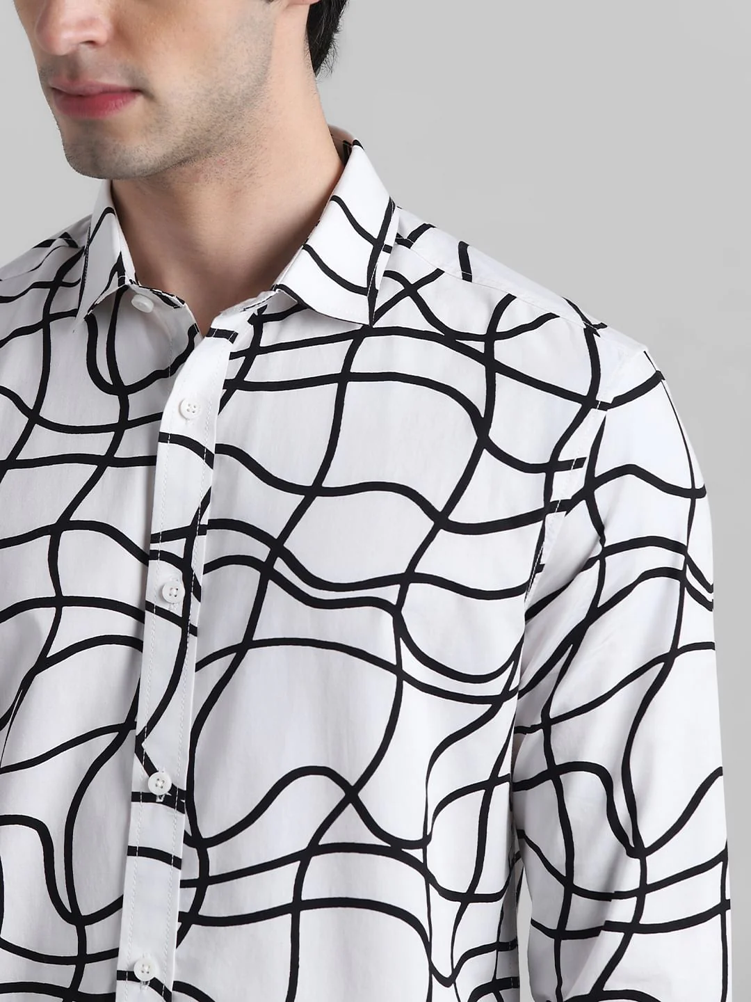 White Abstract Print Cotton Shirt - Image 5
