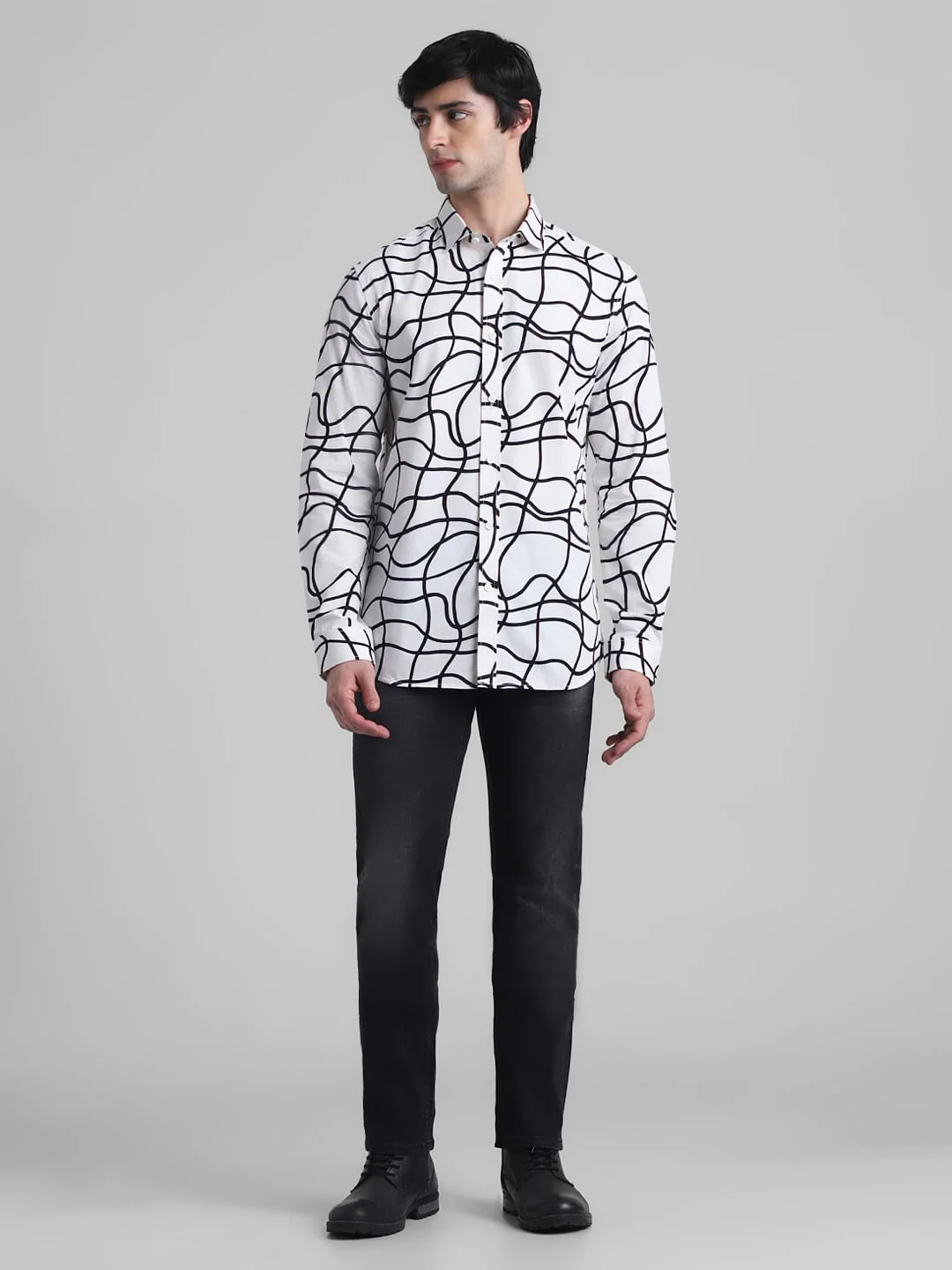 White Abstract Print Cotton Shirt - Image 6