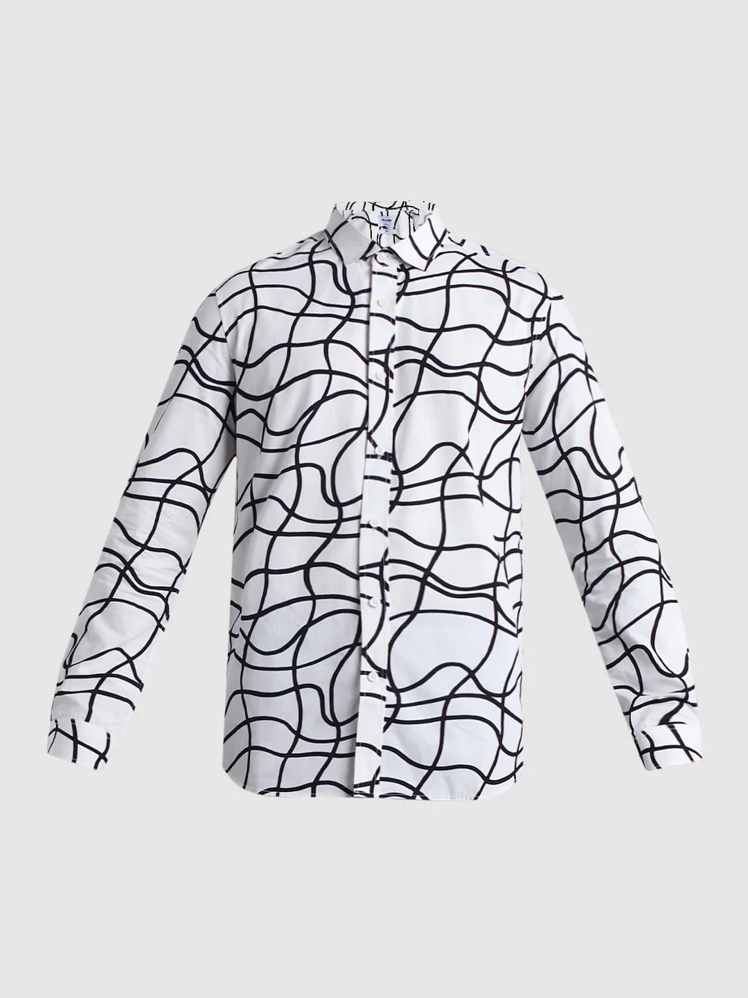 White Abstract Print Cotton Shirt - Image 7