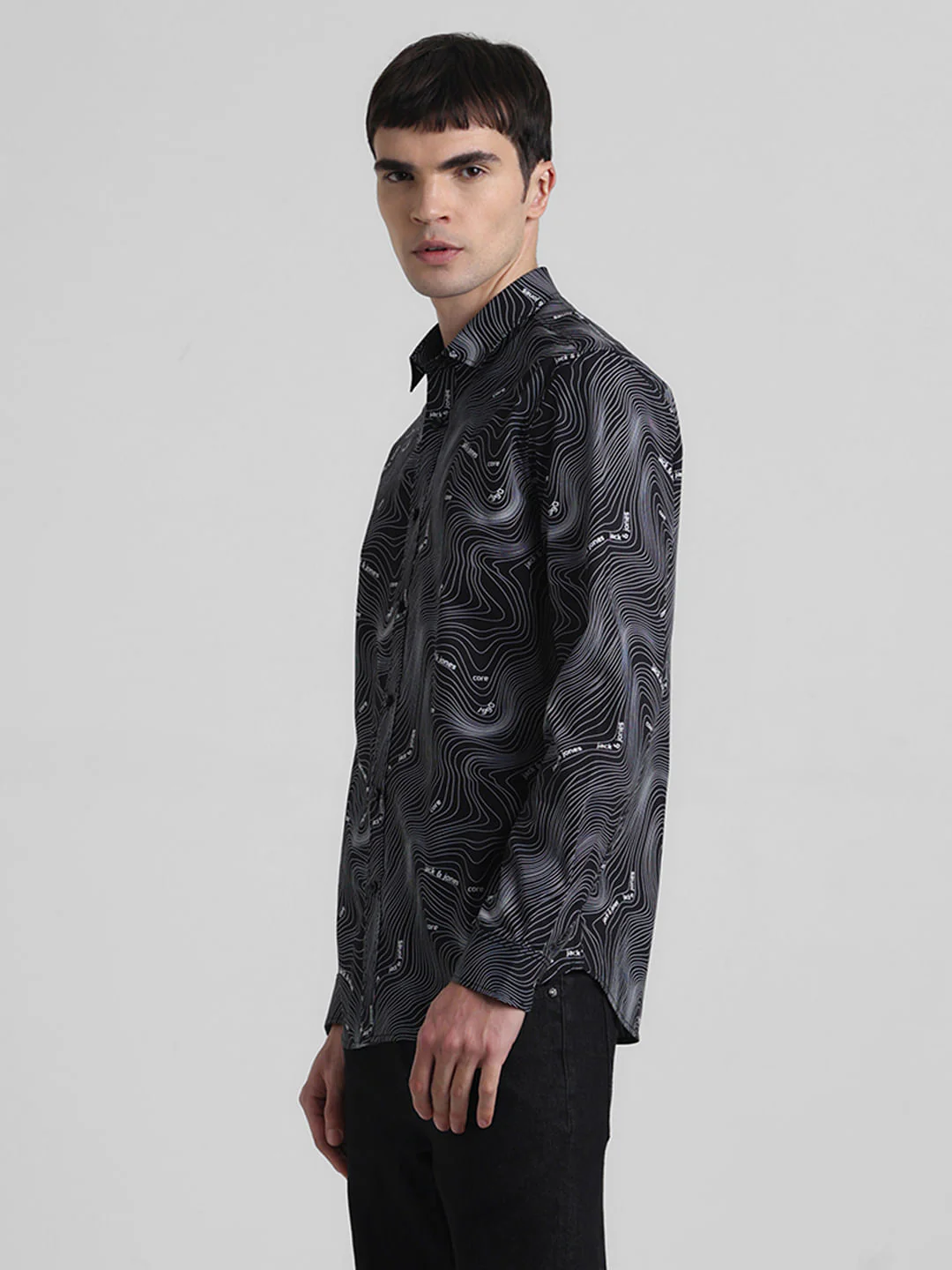 Black Printed Full Sleeves Shirt - Image 3