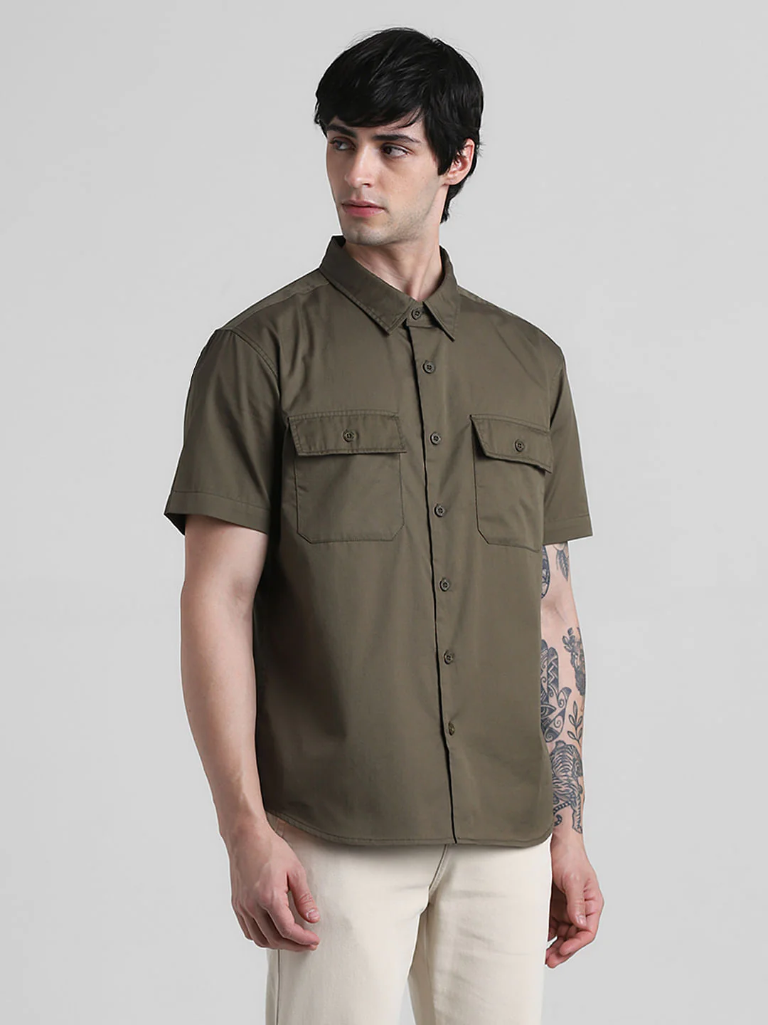 Olive Green Drop Shoulder Shirt - Image 2