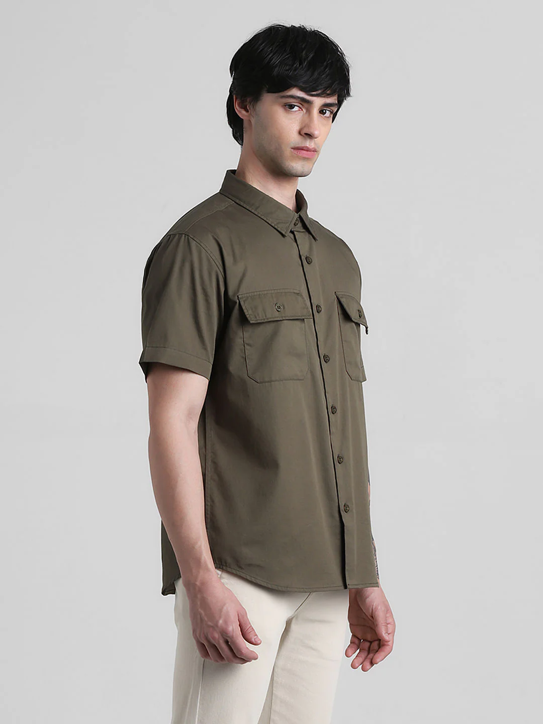 Olive Green Drop Shoulder Shirt - Image 3