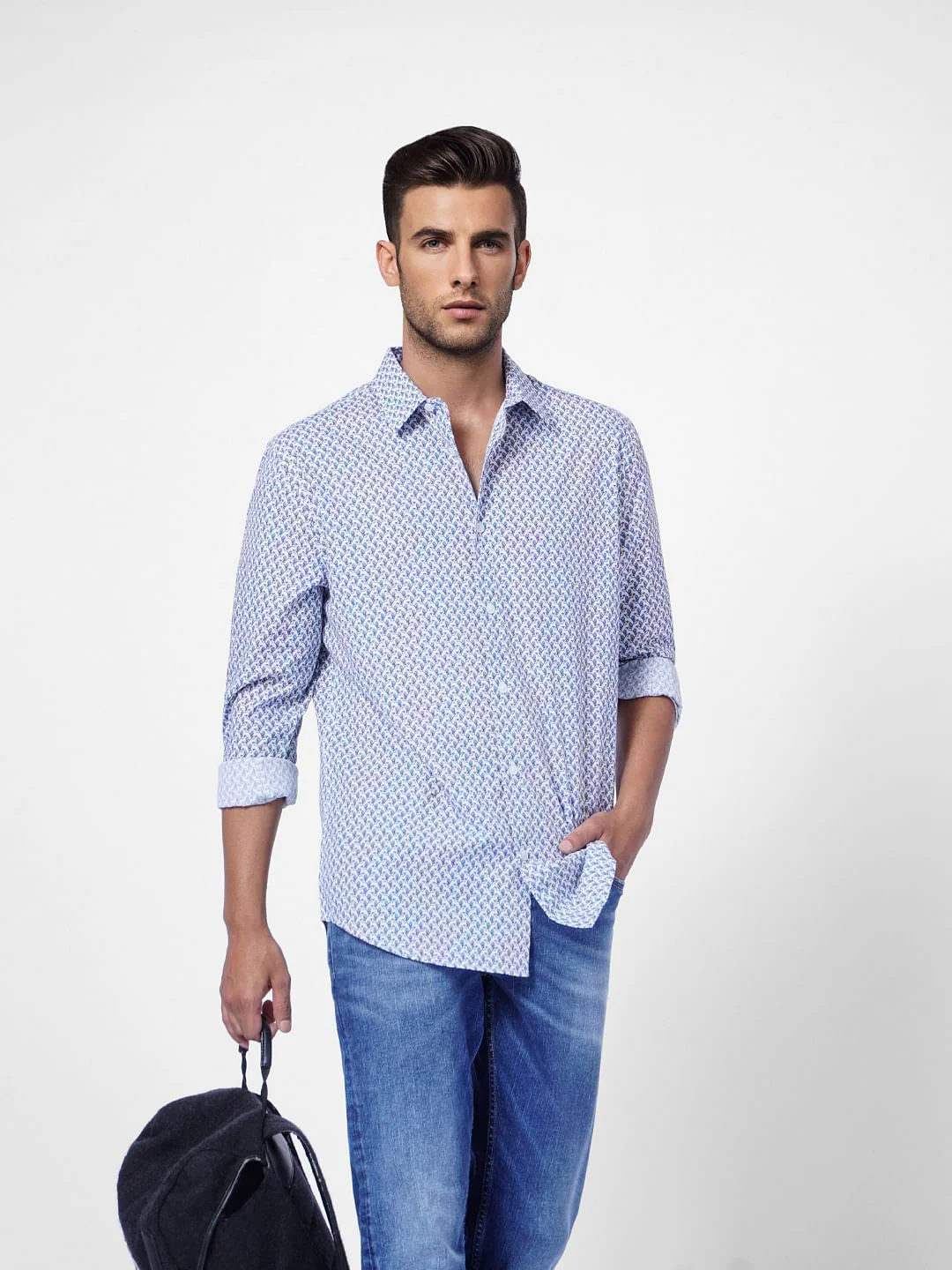 Blue Printed Full Sleeves Shirt