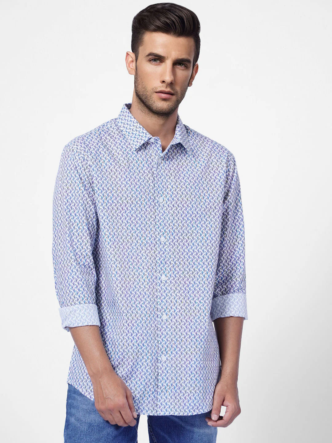 Blue Printed Full Sleeves Shirt - Image 2