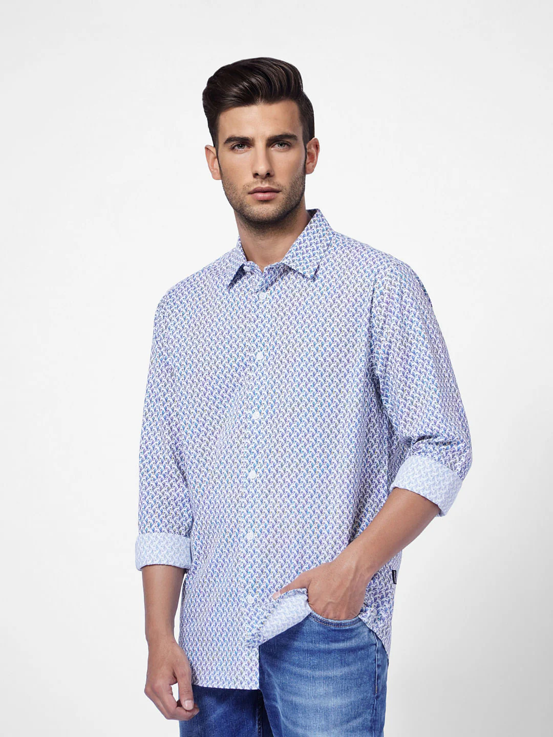 Blue Printed Full Sleeves Shirt - Image 3