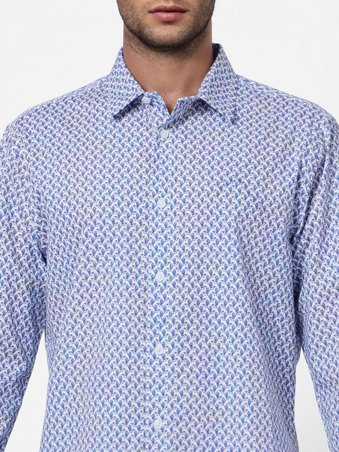 Blue Printed Full Sleeves Shirt - Image 5