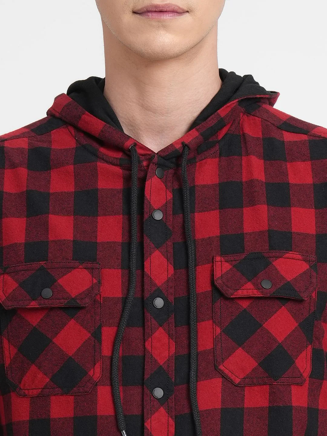 Red Check Hooded Full Sleeves Shirt - Image 5