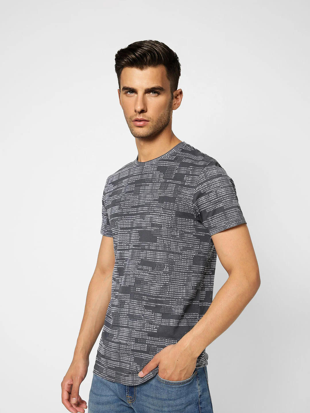 Black Printed Crew Neck T-shirt - Image 3