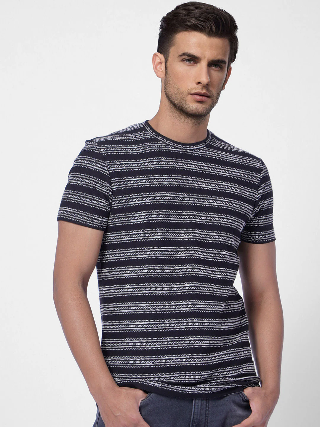 Grey Printed Crew Neck T-shirt - Image 2