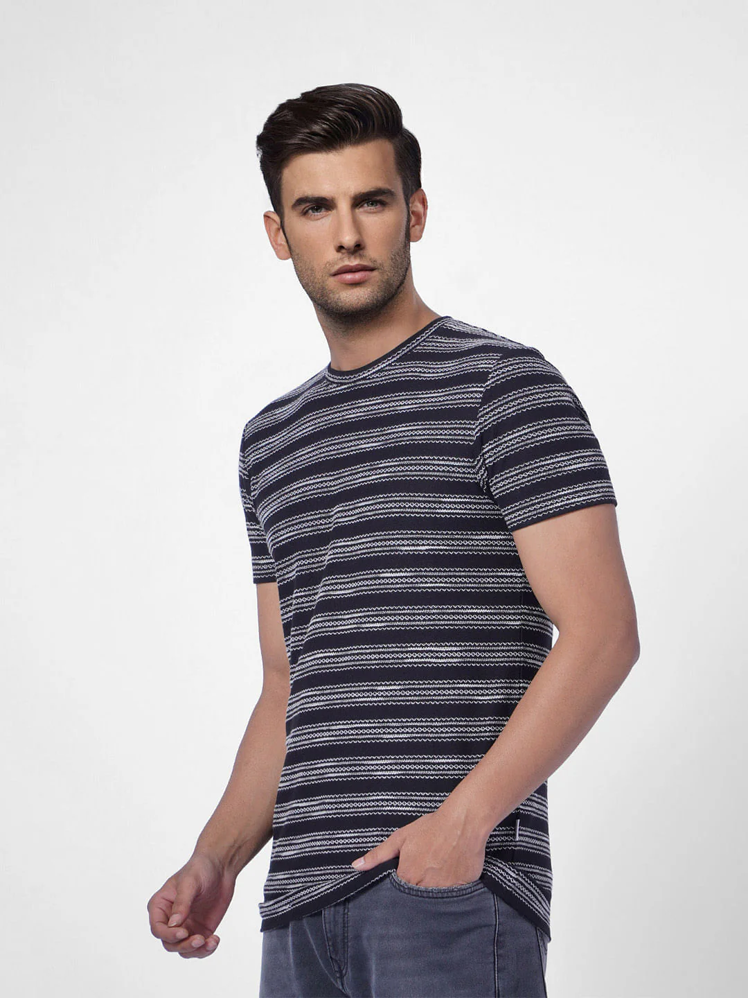 Grey Printed Crew Neck T-shirt - Image 3