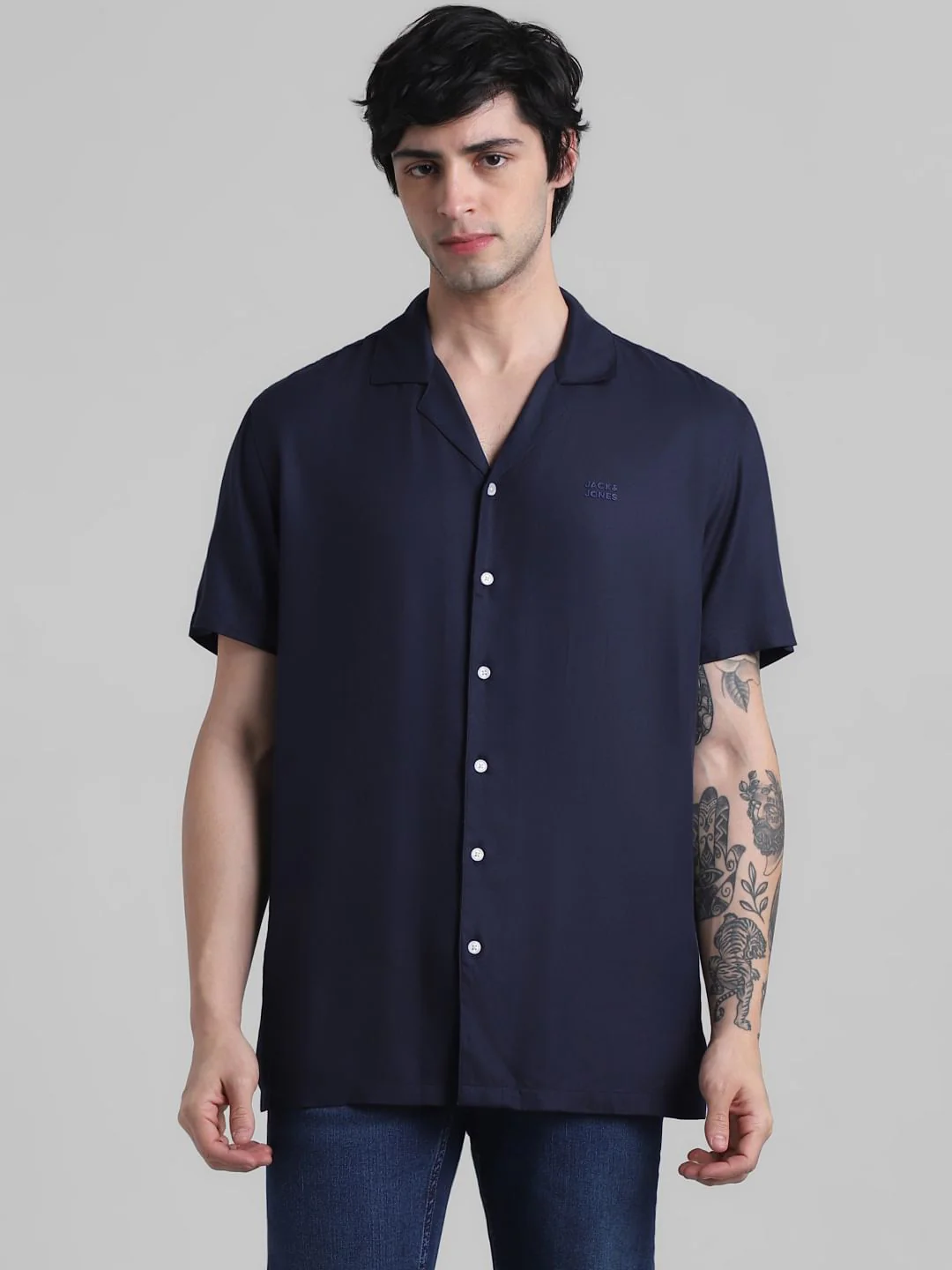 Navy Blue Resort Collar Shirt - Image 2
