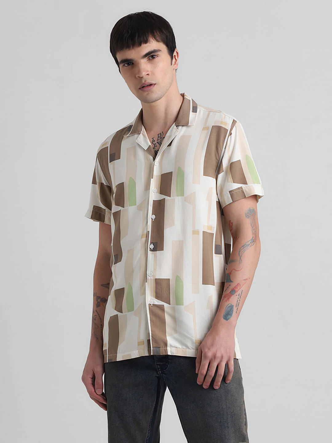 White Colourblocked Short Sleeves Shirt - Image 2