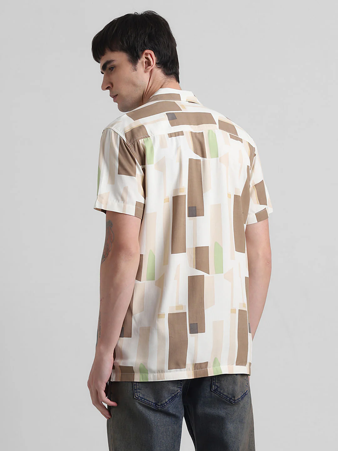 White Colourblocked Short Sleeves Shirt - Image 4