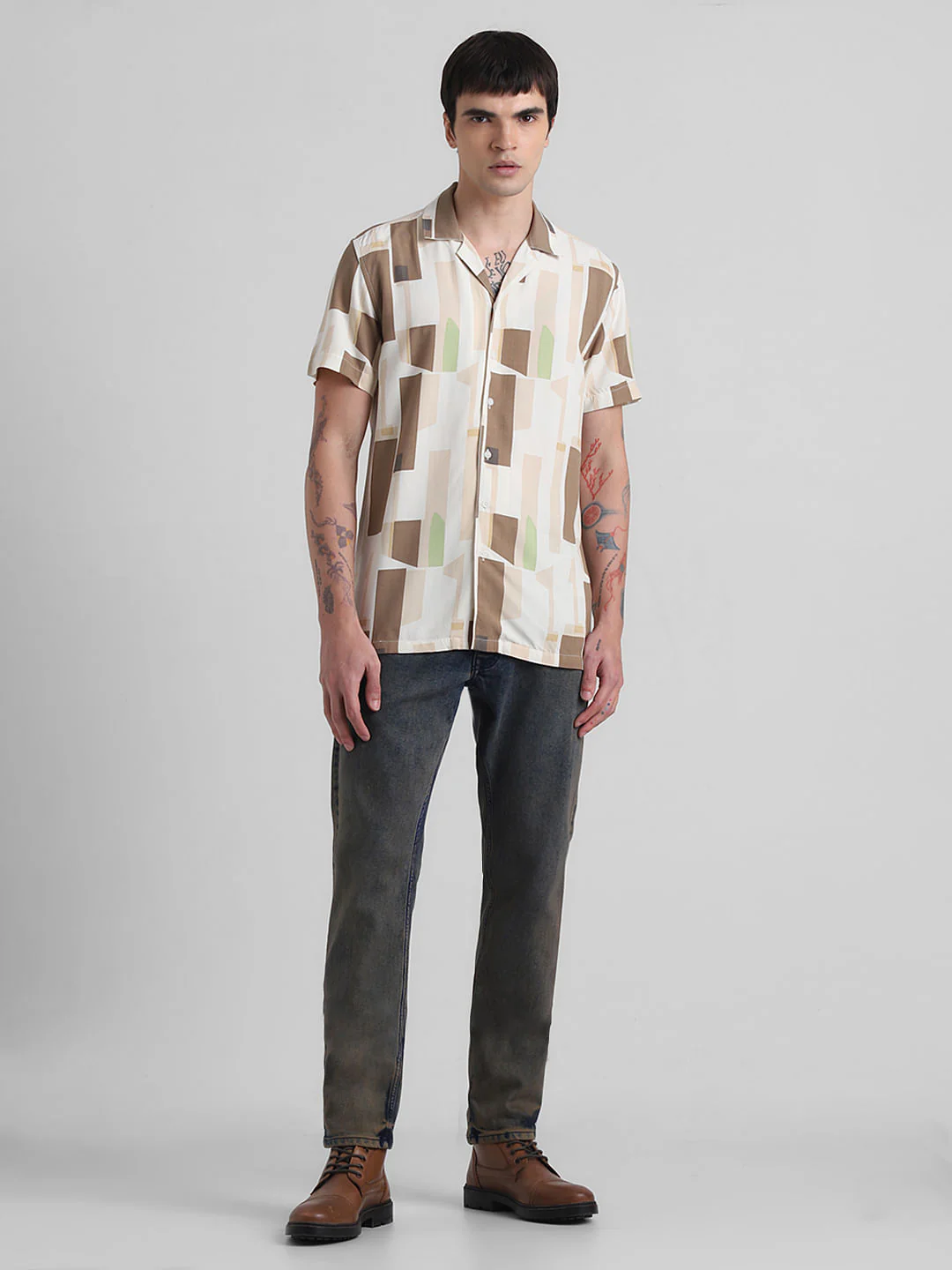 White Colourblocked Short Sleeves Shirt - Image 6